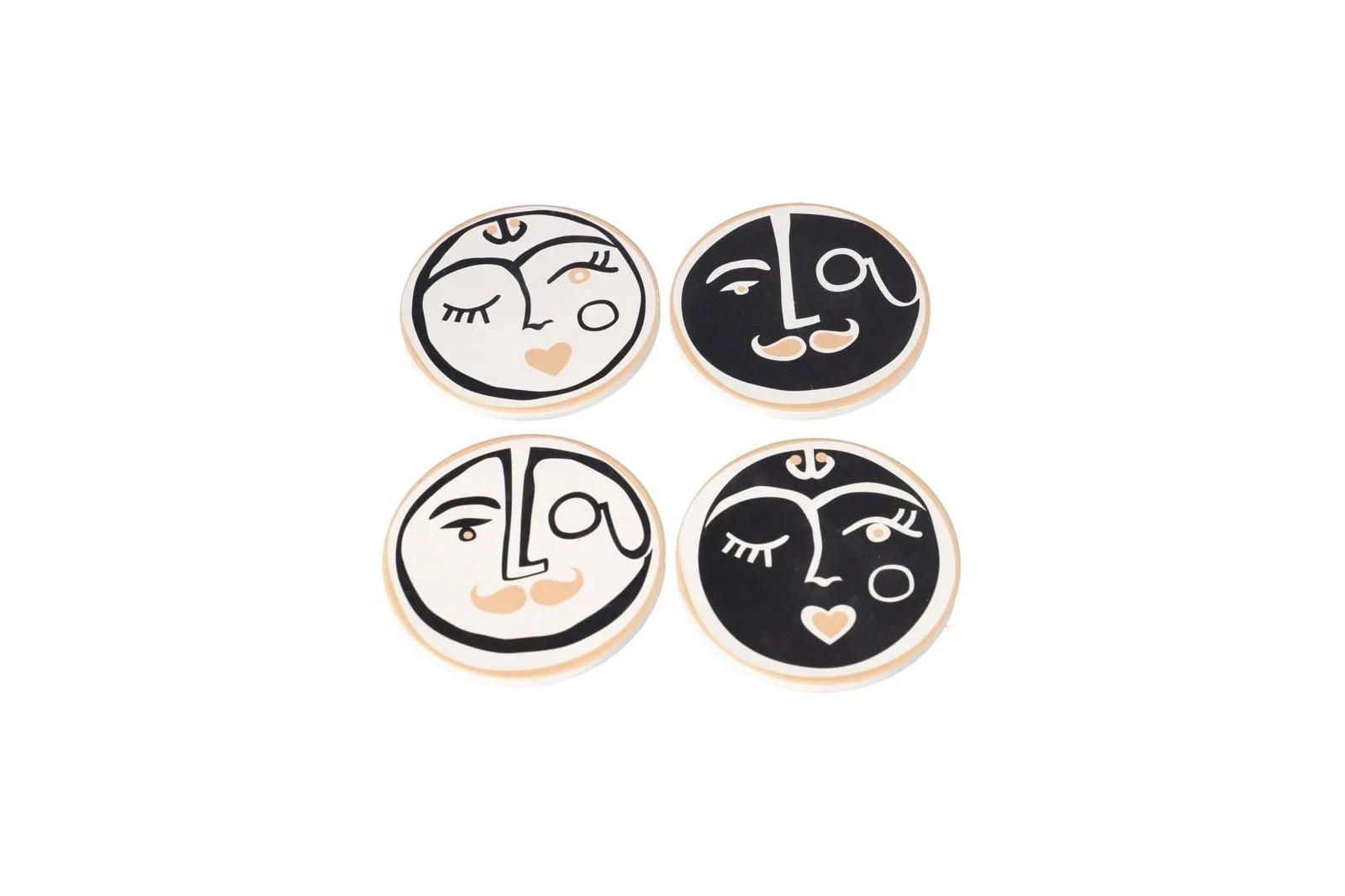 Porcelain Absorbent Coasters Set with Metal Rack 4 Pcs