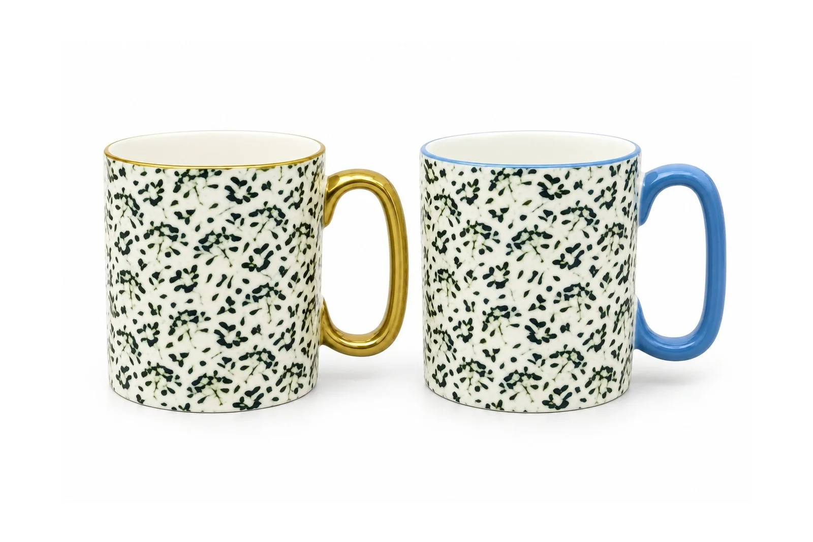 Porcelain Couple Mugs Set 2 Pcs 310 ml – Green Leaves