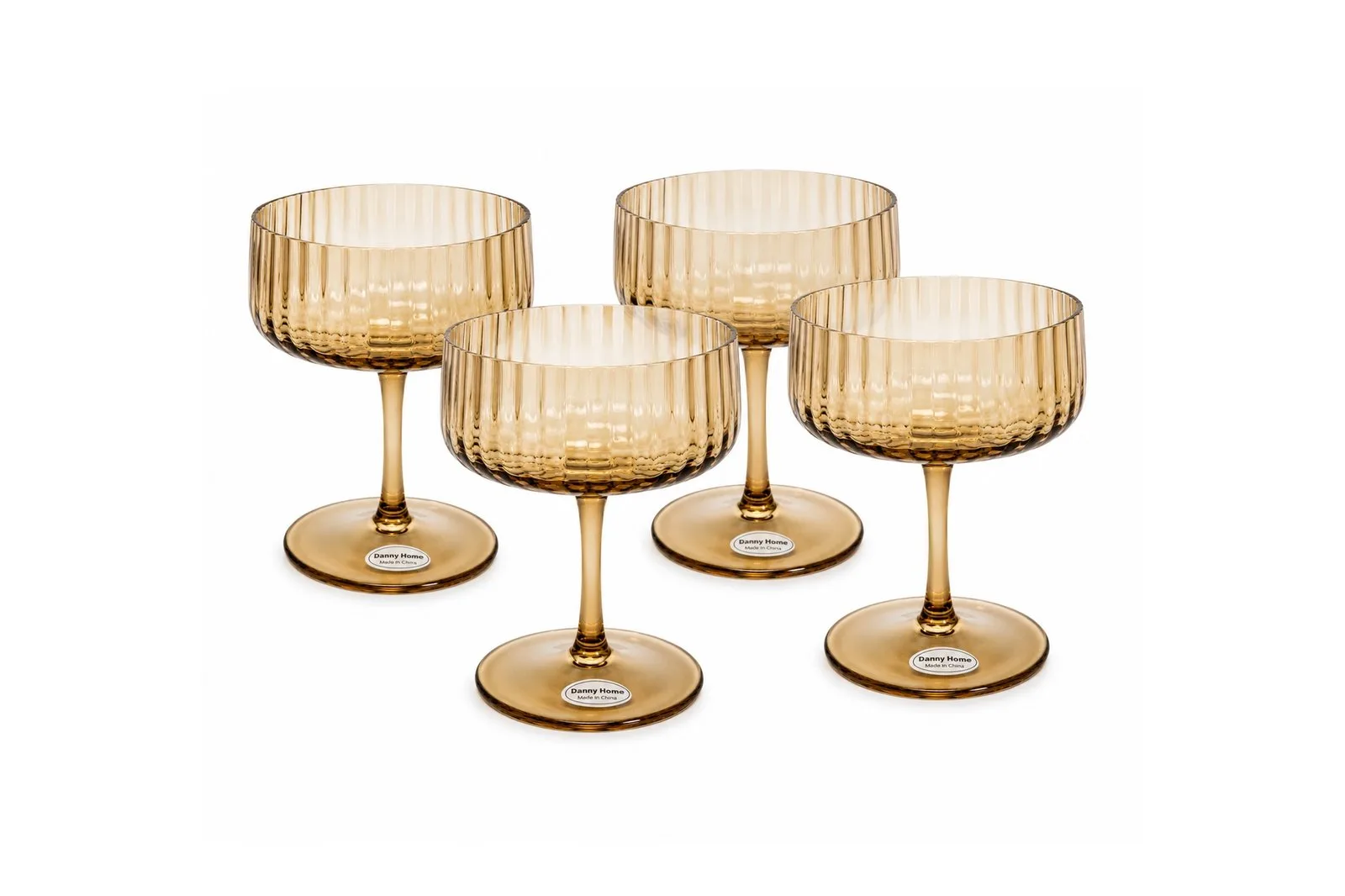 Amber Ribbed Stemmed Coupe Glass Set 2 pcs