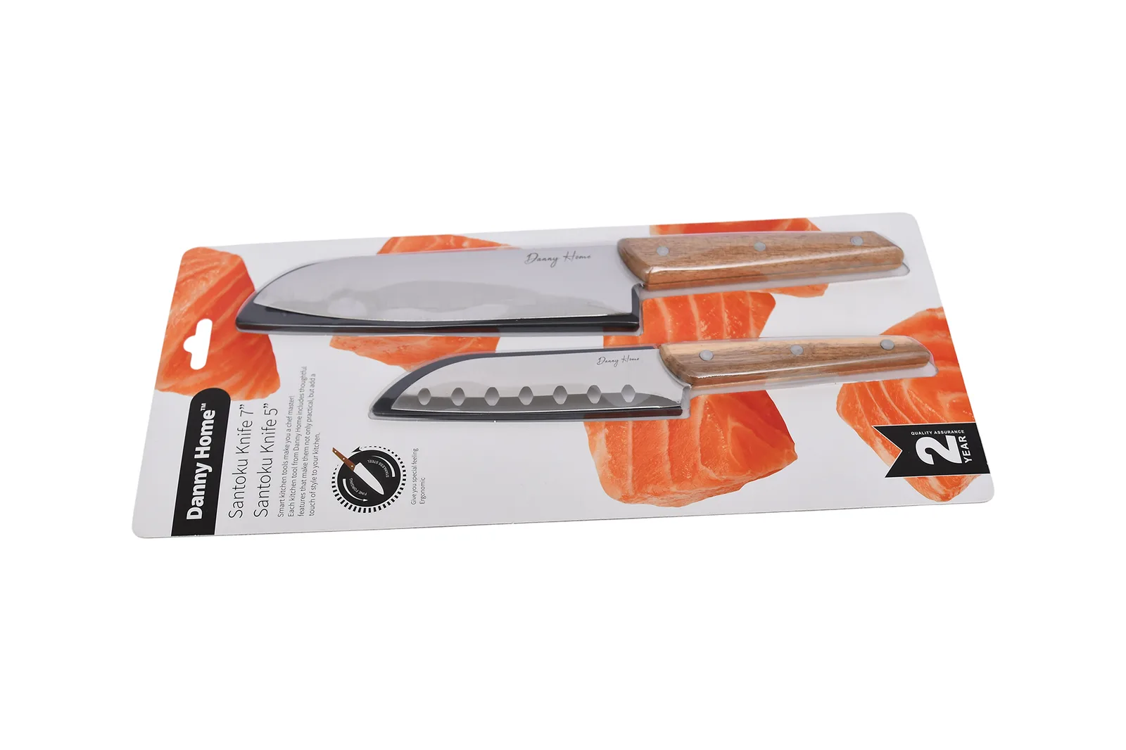 Stainless Steel Santoku Knife Set with Acacia Wood Handles 2 Pieces
