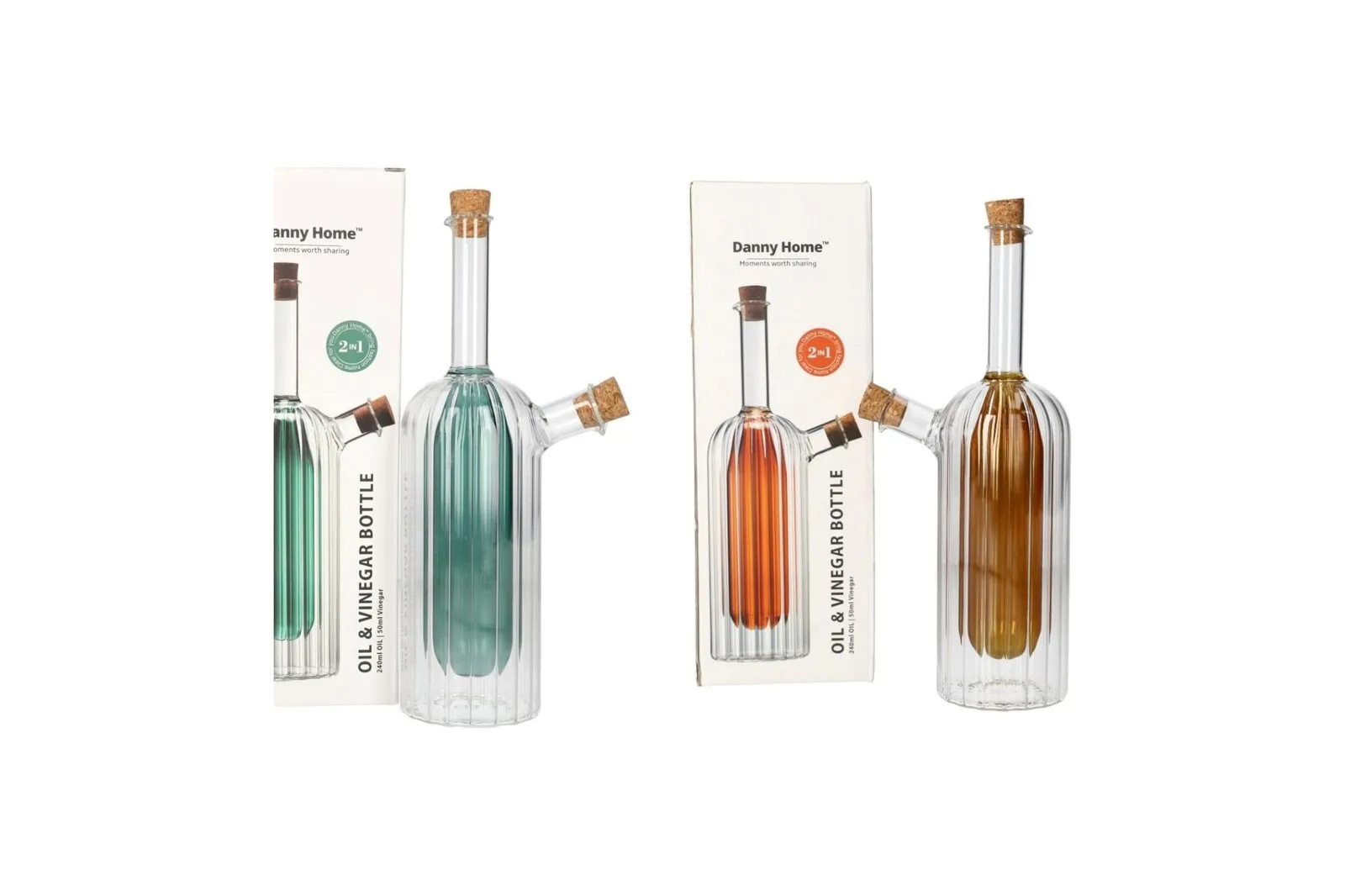 Glass 2 in 1 Oil and Vinegar Dispenser with Cork 310 ml