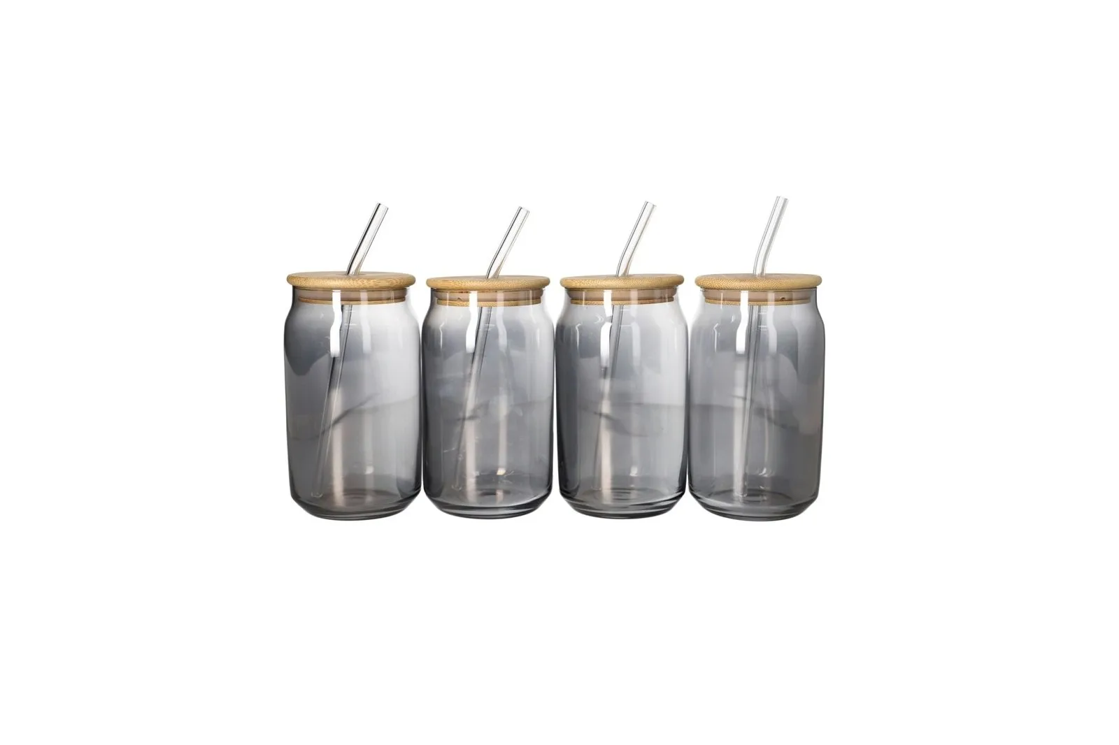 Glass Drinking Cups with Wooden Lids and Straws 4 Pcs 480 ml