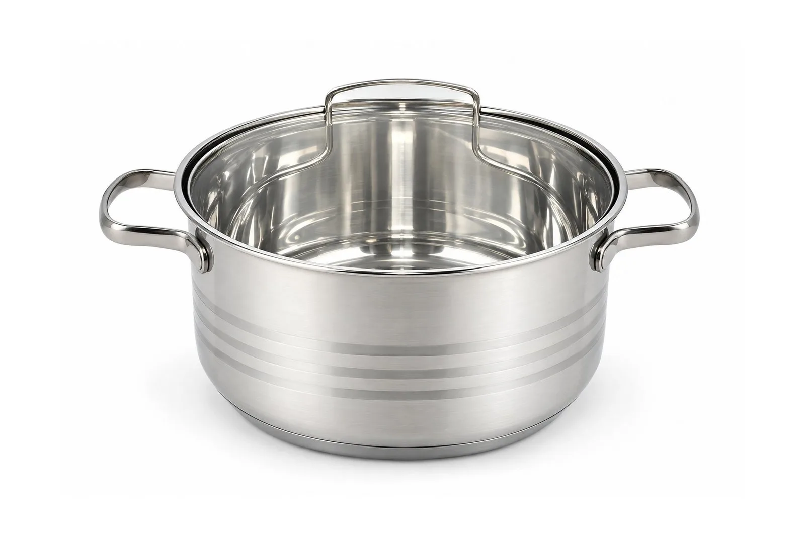 Stainless Steel Ribbed Casserole with Glass Lid 24 cm – 5.8 L