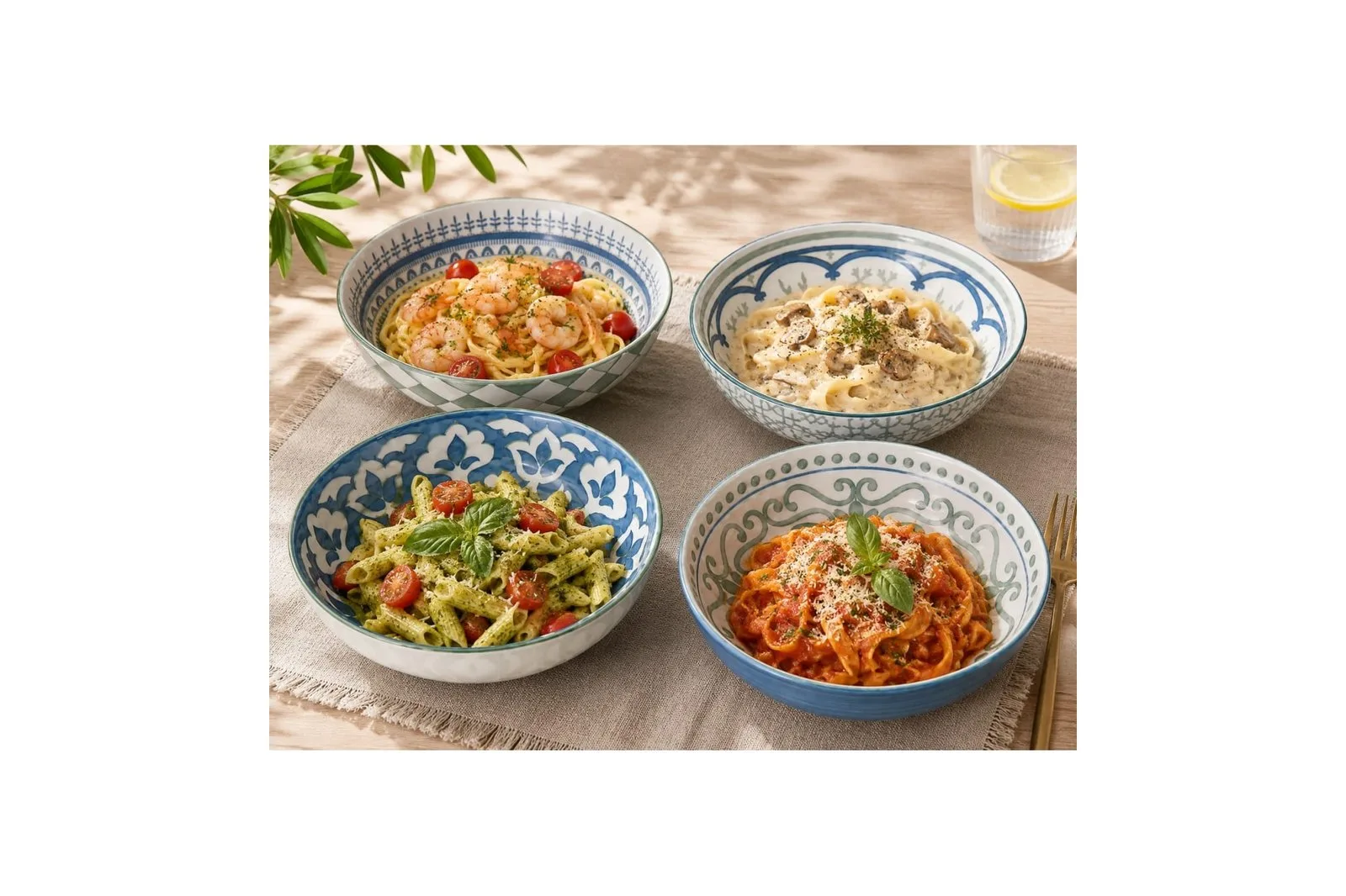 Porcelain Bohemian Pasta Bowls Set 4 Pcs