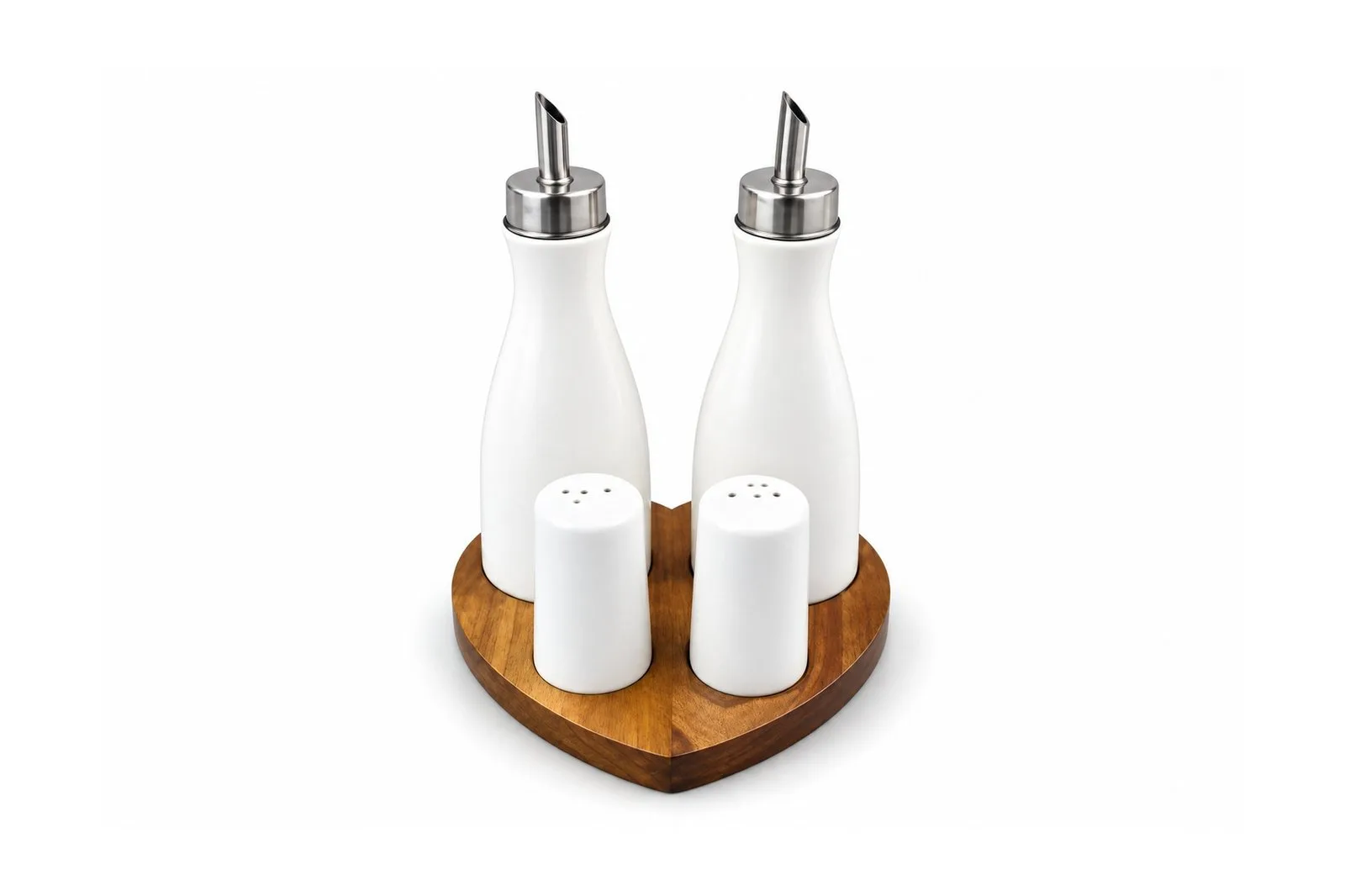 Porcelain Oil, Vinegar, Salt & Pepper Set with Wooden Tray