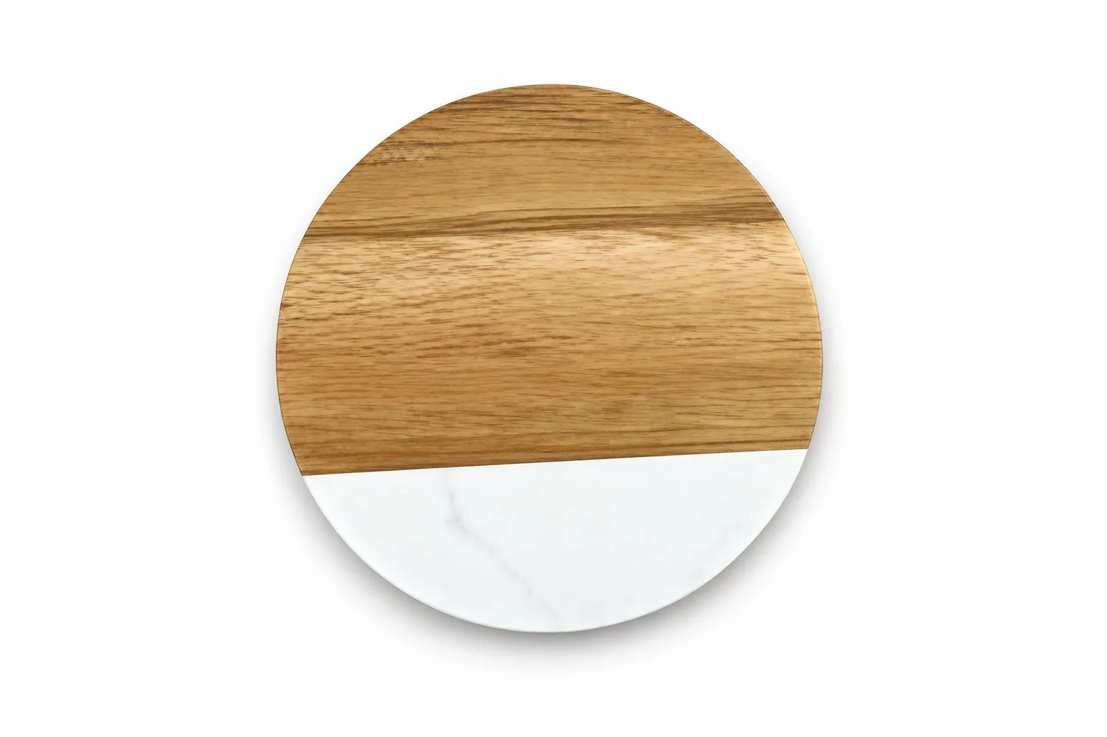 Marble & Wood Round Coaster Set 4 pcs – White 10 cm