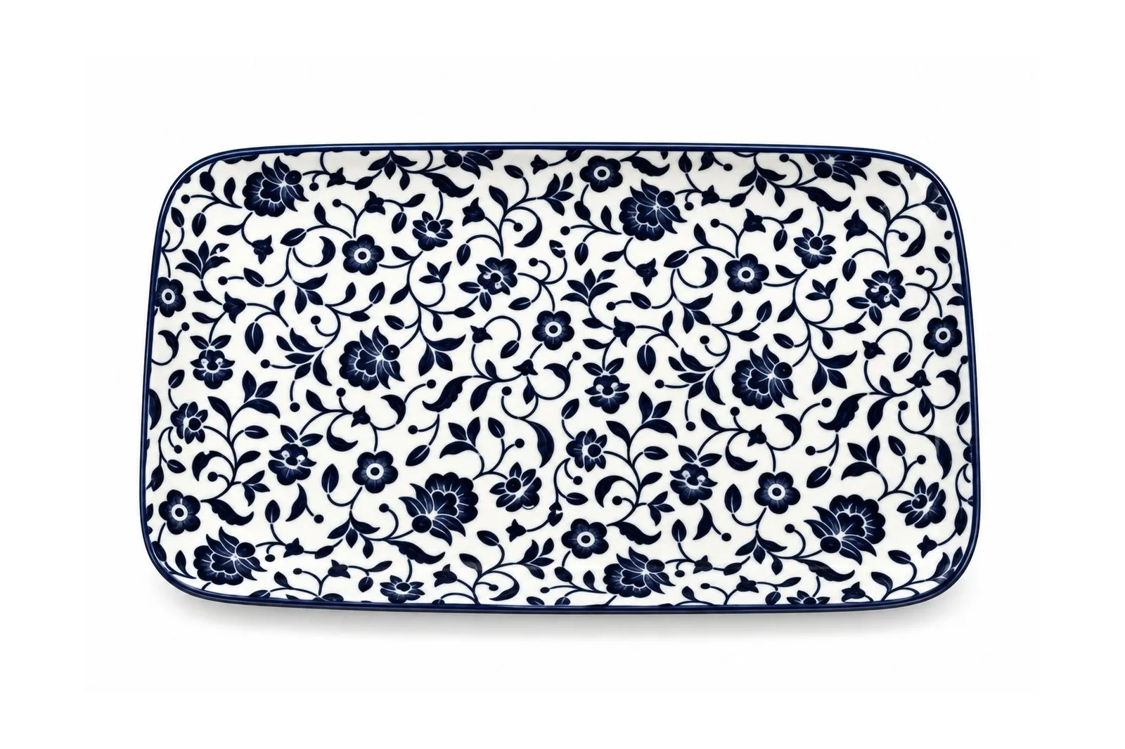 Porcelain Rectangular Serving Plate 14″ – 36.5 cm – White & Blue Floral