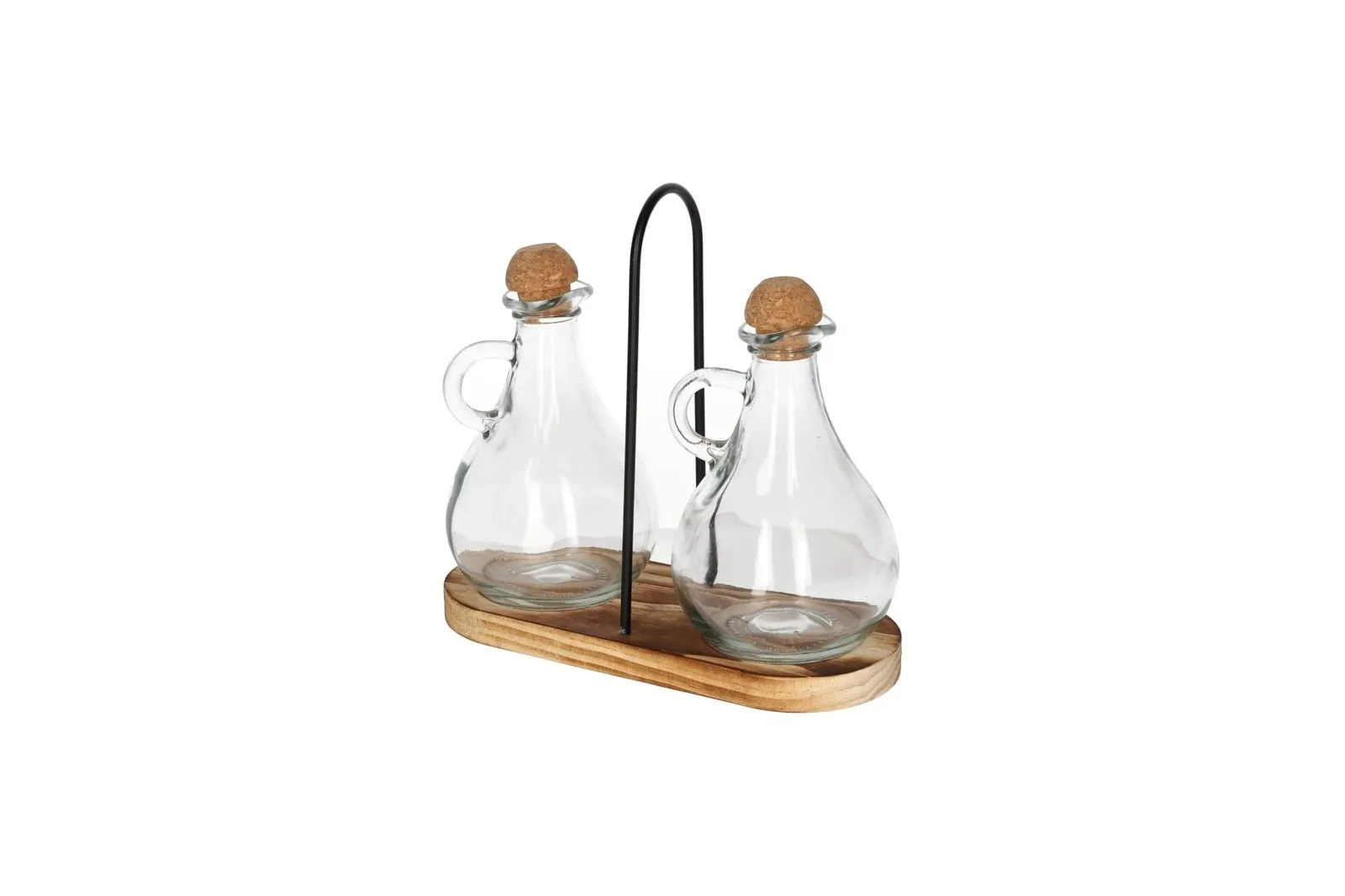 Glass Oil and Vinegar Bottles with Wooden Stand 3 Pcs
