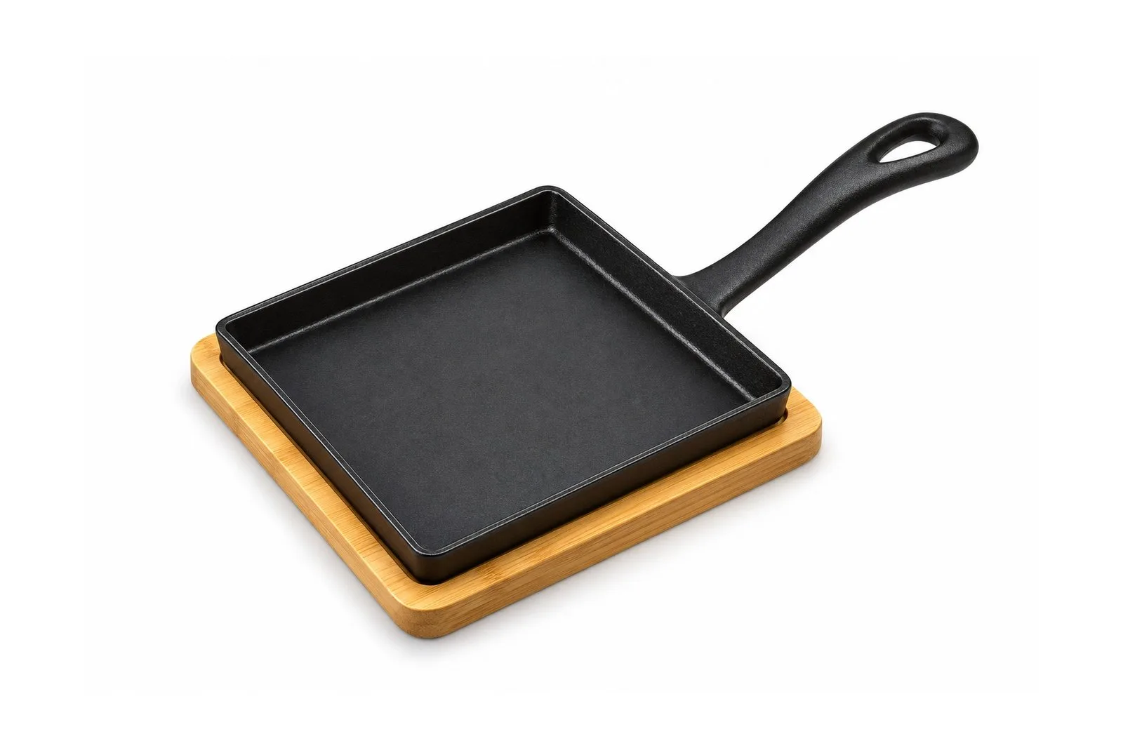 Cast Iron Square Pan with Wooden Serving Base 13.8 cm