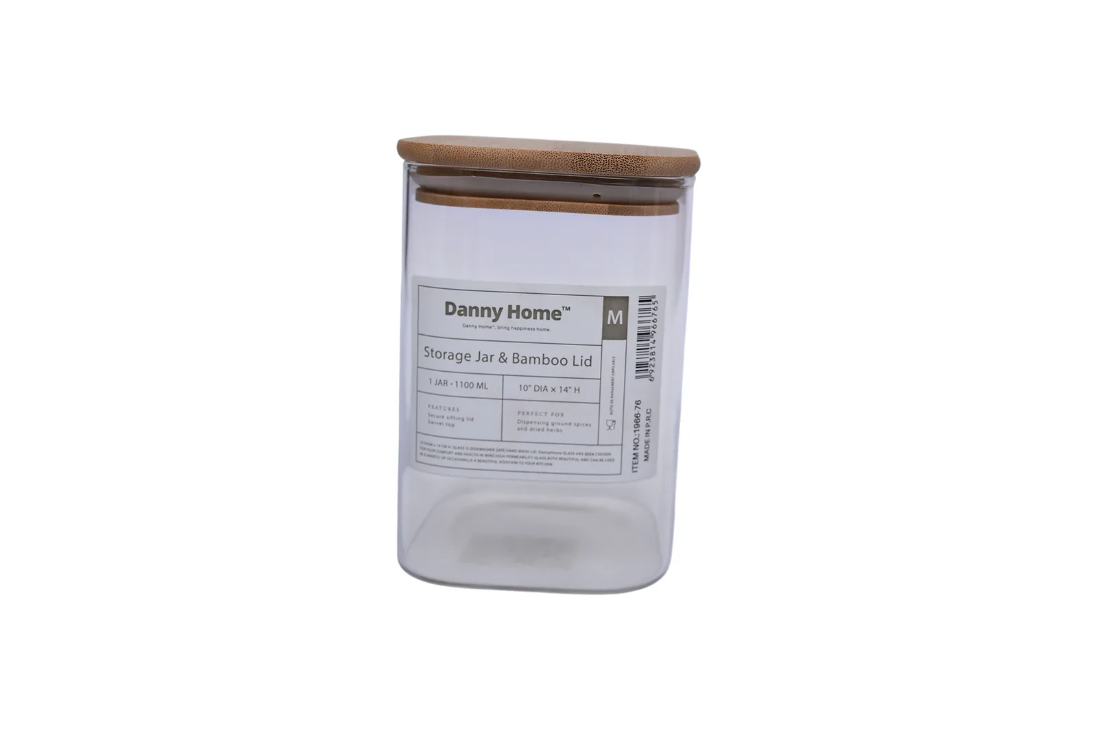 Square Glass Storage Jar with Bamboo Lid 1.1 L