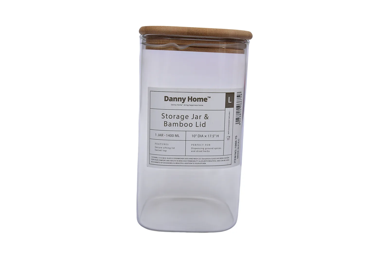 Square Glass Storage Jar with Bamboo Lid 1.4 L