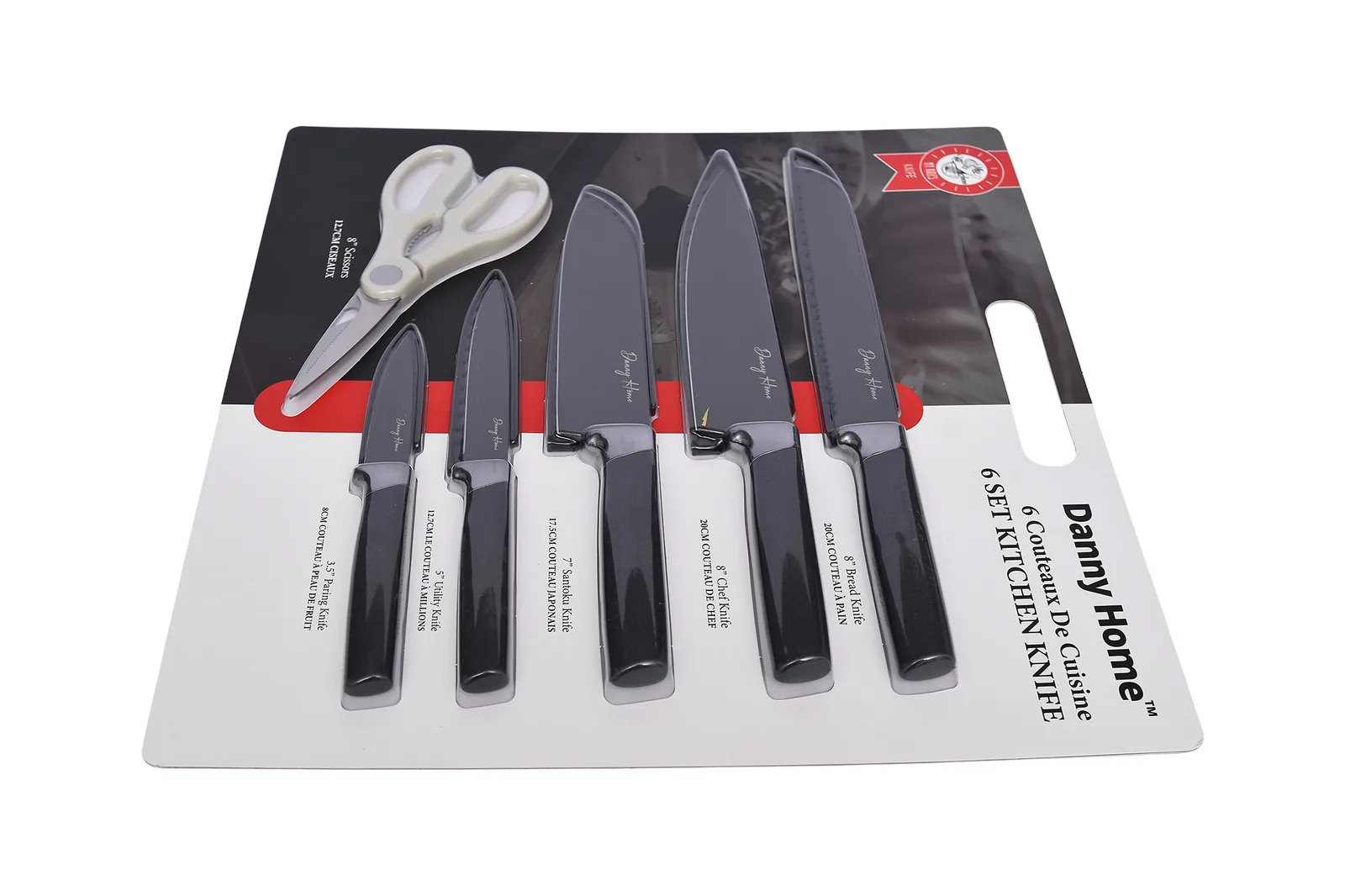 Stainless Steel Kitchen Knife Set with Scissors 6 Pieces – Black