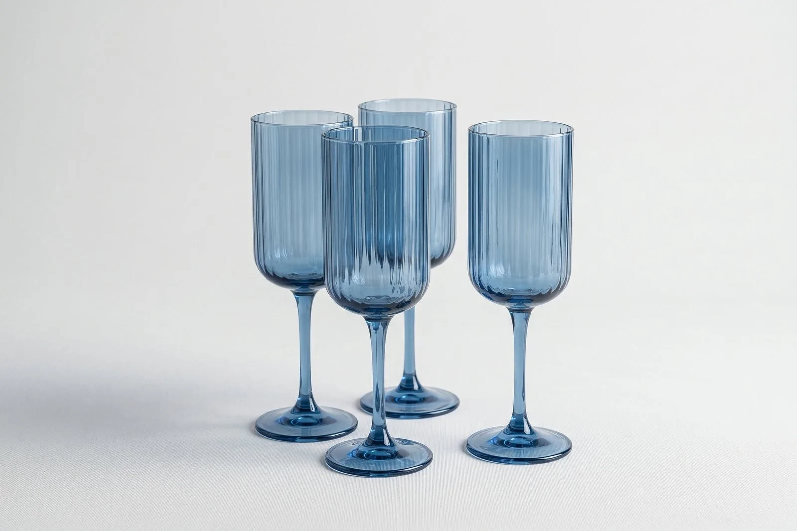 Stemmed Glass Set 4 Pcs 350 ml – Blue Ribbed