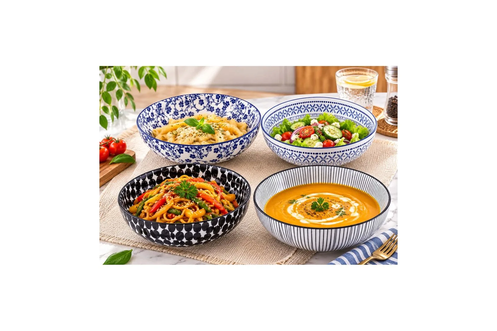 Porcelain Bohemian Pasta Plates Set 4 Pcs