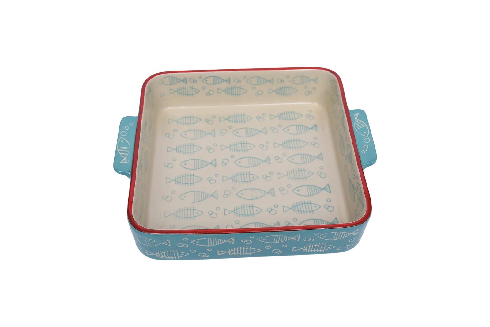 Porcelain Square Baking Dish 12″ – 29.5 cm – Cream & Blue Fish