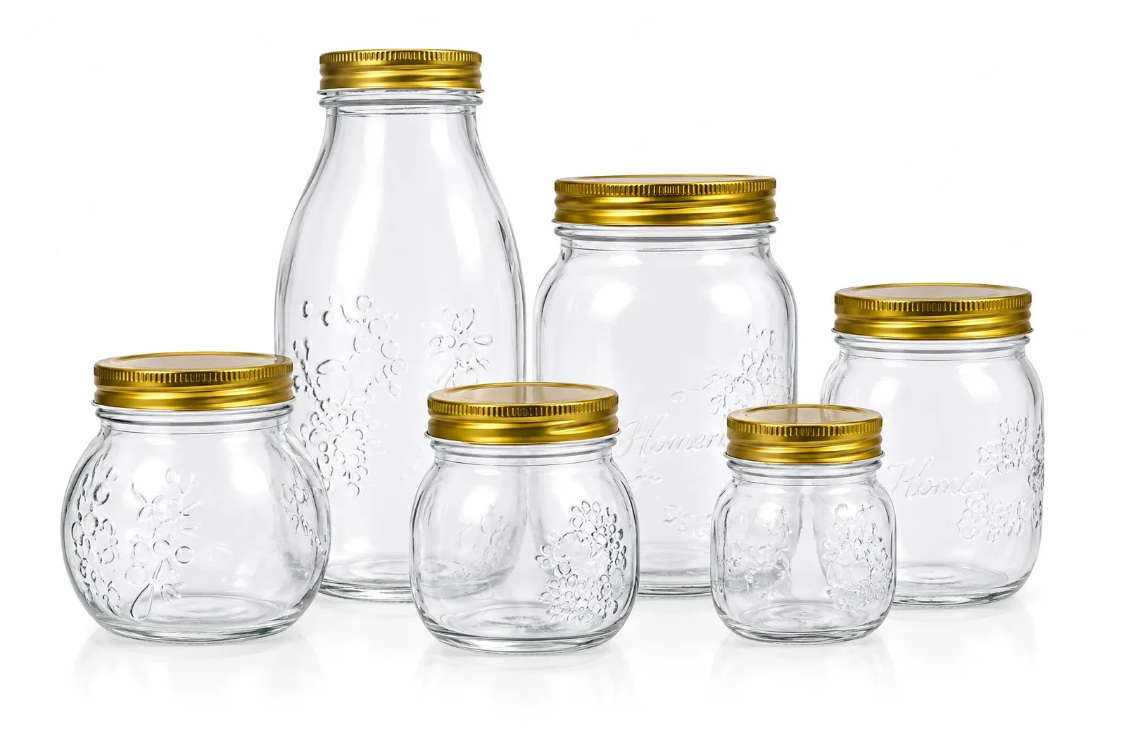 Glass Storage Jar Set 6 Pcs with Gold Lids – 160 to 1600 ml