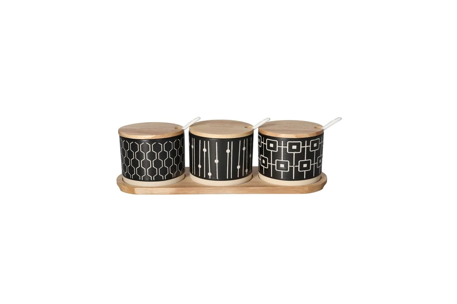 Porcelain Geometric Seasoning Canisters Set Black and White