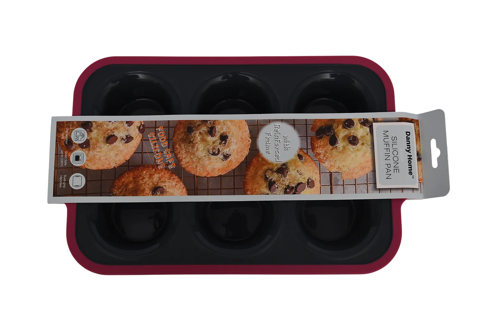 Silicone 6-Cup Jumbo Muffin Pan with Reinforced Frame – Grey and Pink