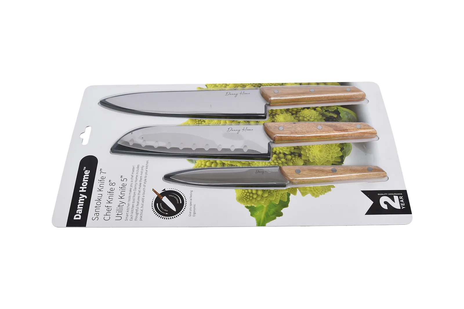 Stainless Steel Knife Set with Acacia Wood Handles 3 Pieces