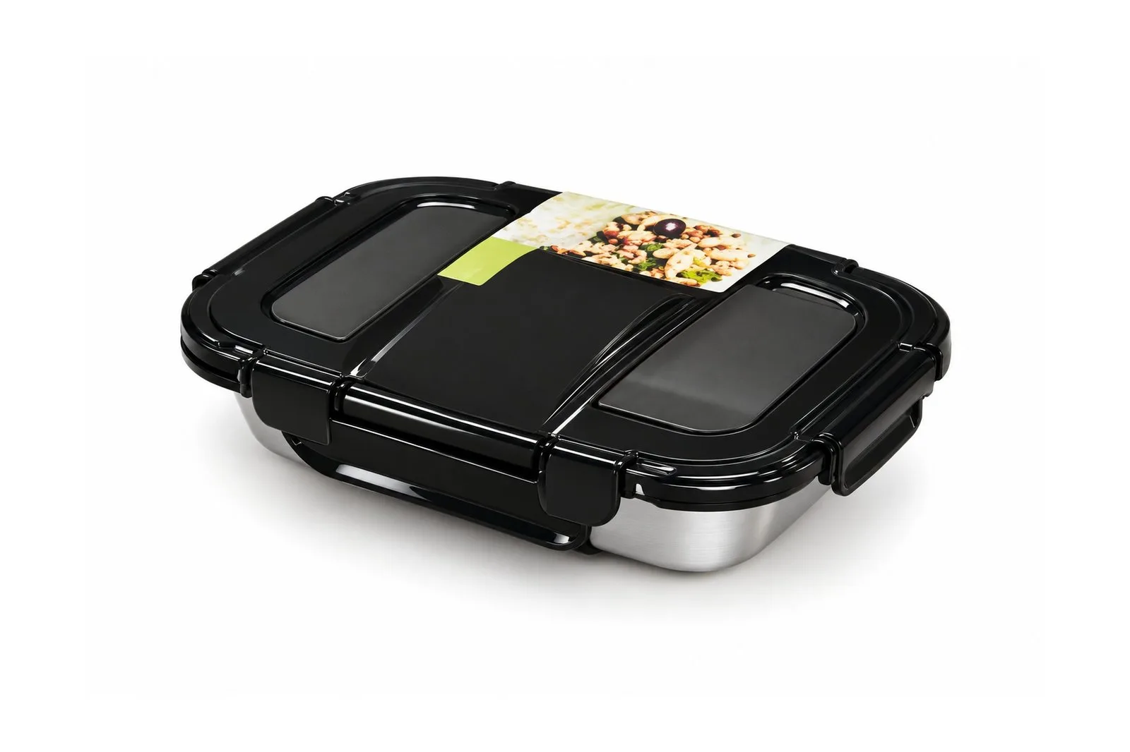 Stainless Steel 304 Food Container 1.2 L Glass Lid – Black Rectangular