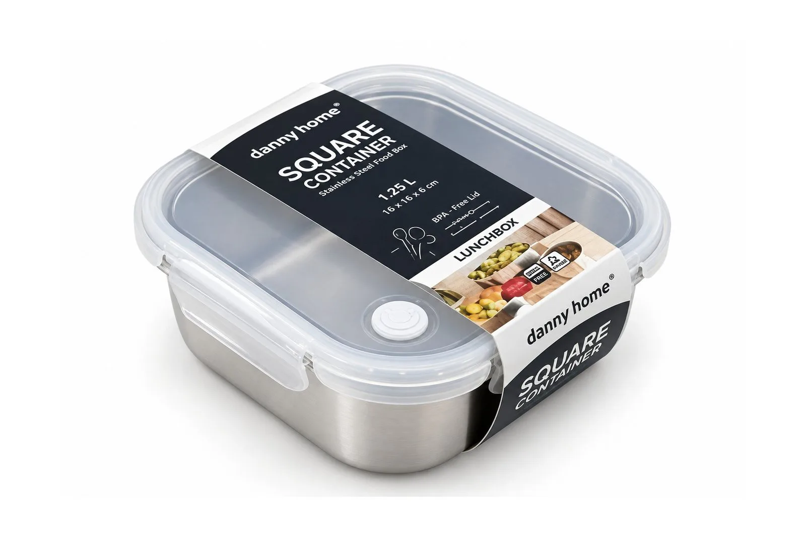 Stainless Steel 304 Food Container 1.35 L with Vented Lid