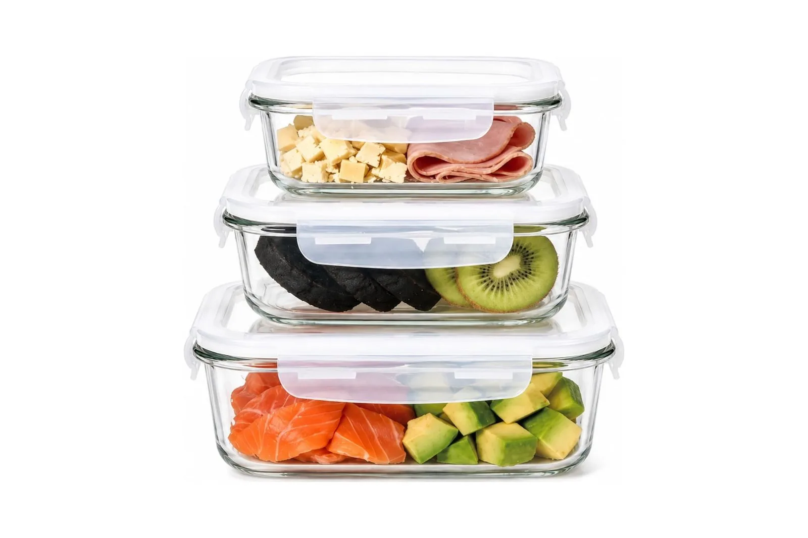 Rectangular Glass Food Containers Set 3 Pcs 400 ml 630 ml 1000 ml