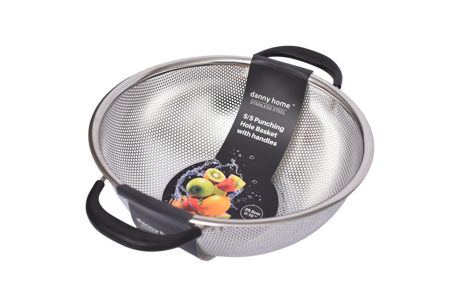 Stainless Steel Colander Basket 25.5 cm with Black Handles