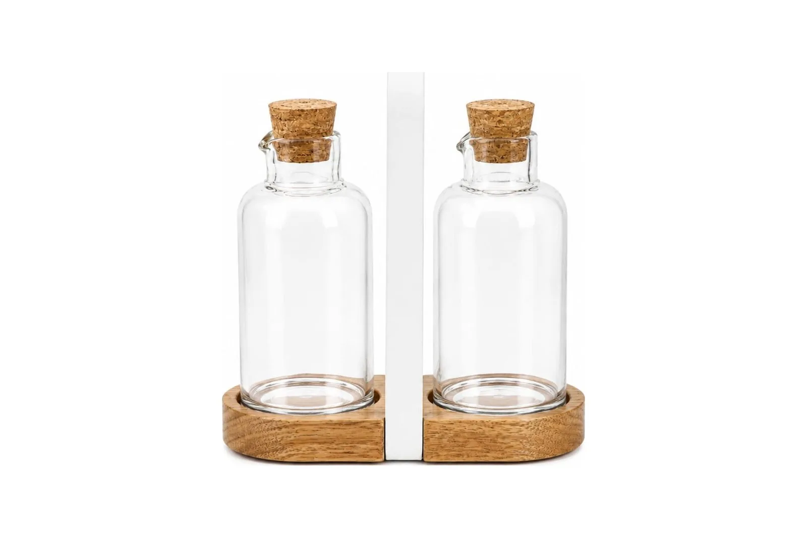 Borosilicate Oil Bottles Set with Acacia Stand 3 Pcs 600 ml