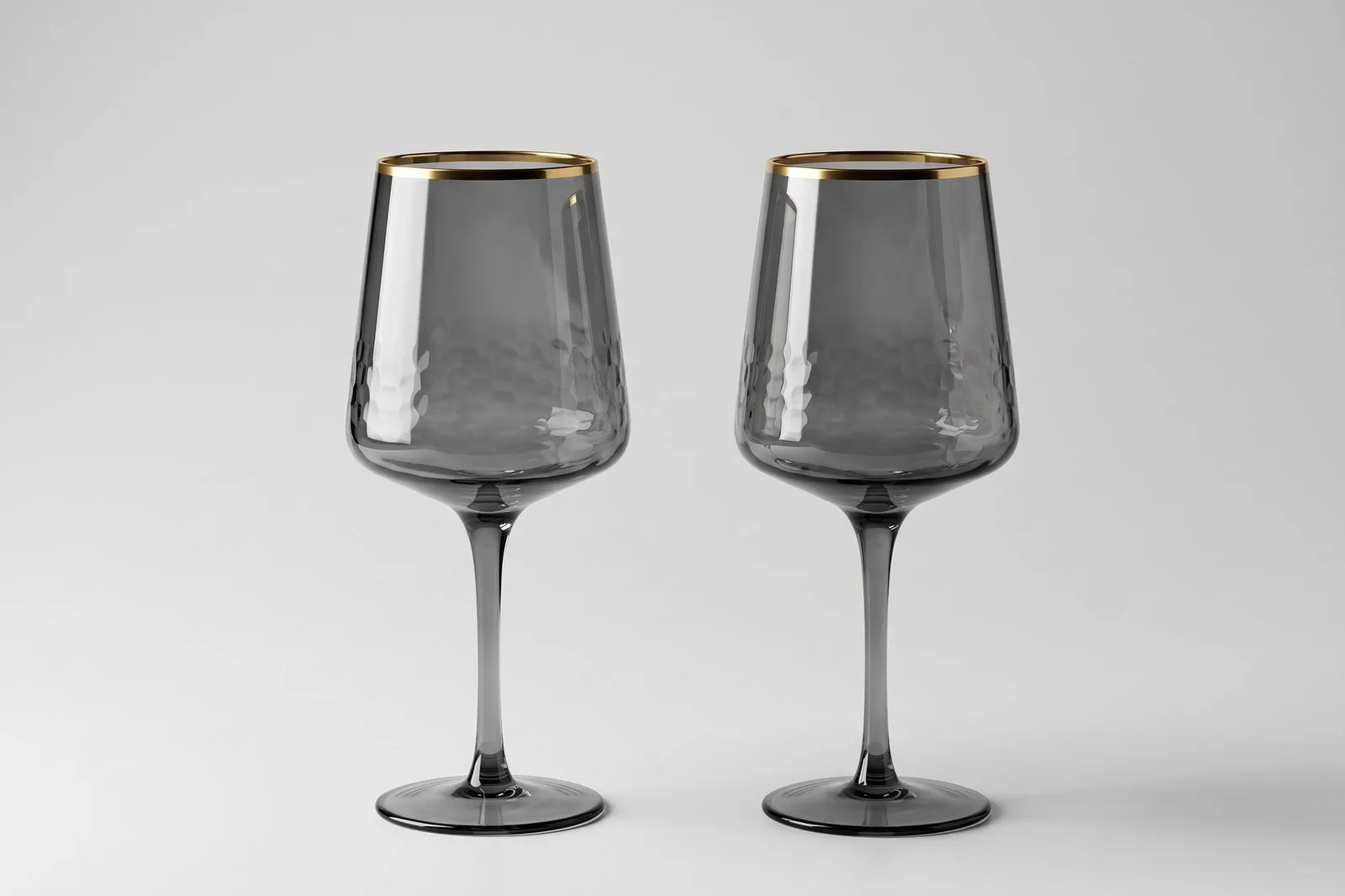 Stemmed Glass Set 2 pcs 400 ml – Smoky Grey with Gold Rim