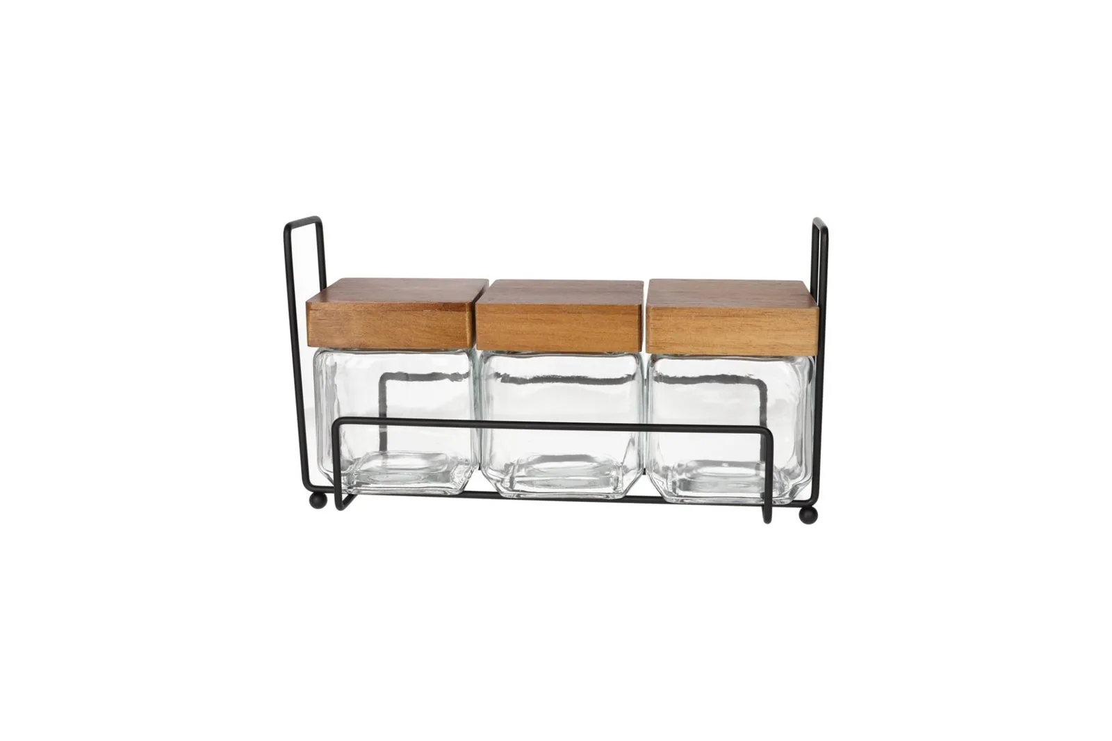 Glass Canisters Set with Wooden Lids and Stand 4 Pcs 500 ml