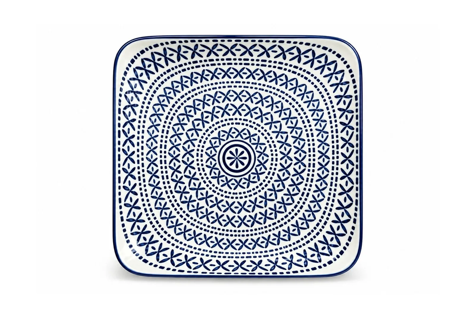Porcelain Blue Geometric Square Flat Plate