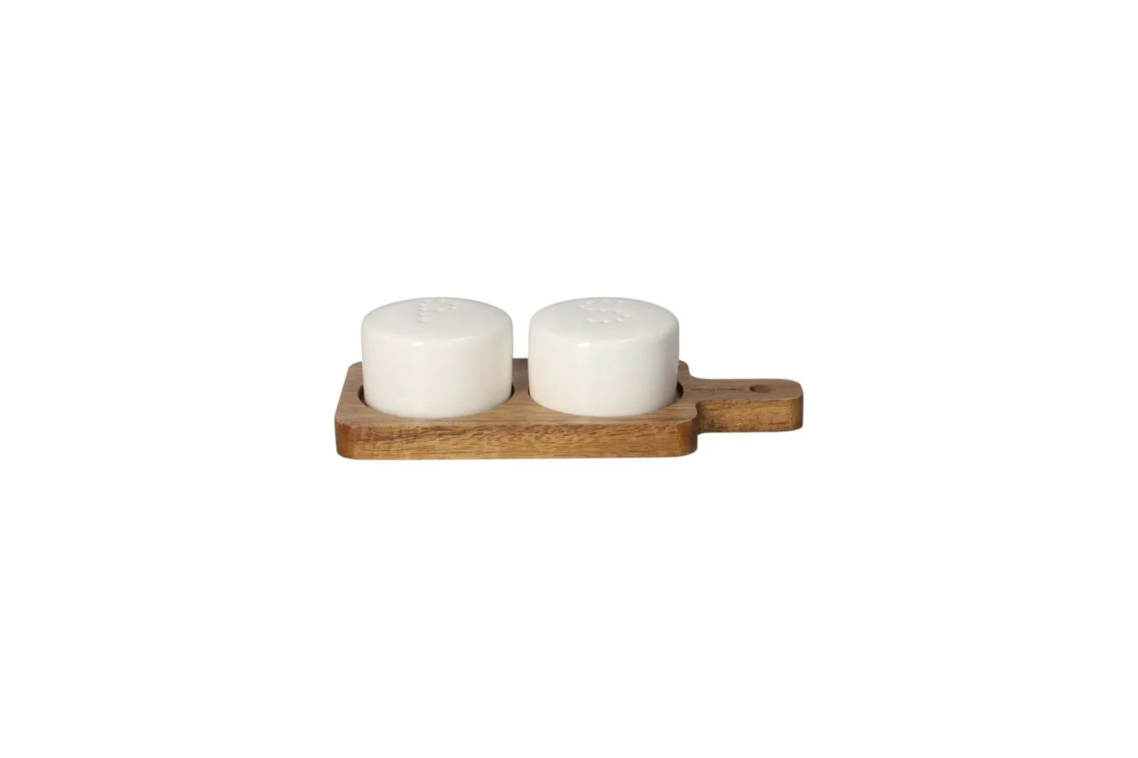 Porcelain Salt and Pepper Shakers with Bamboo Tray