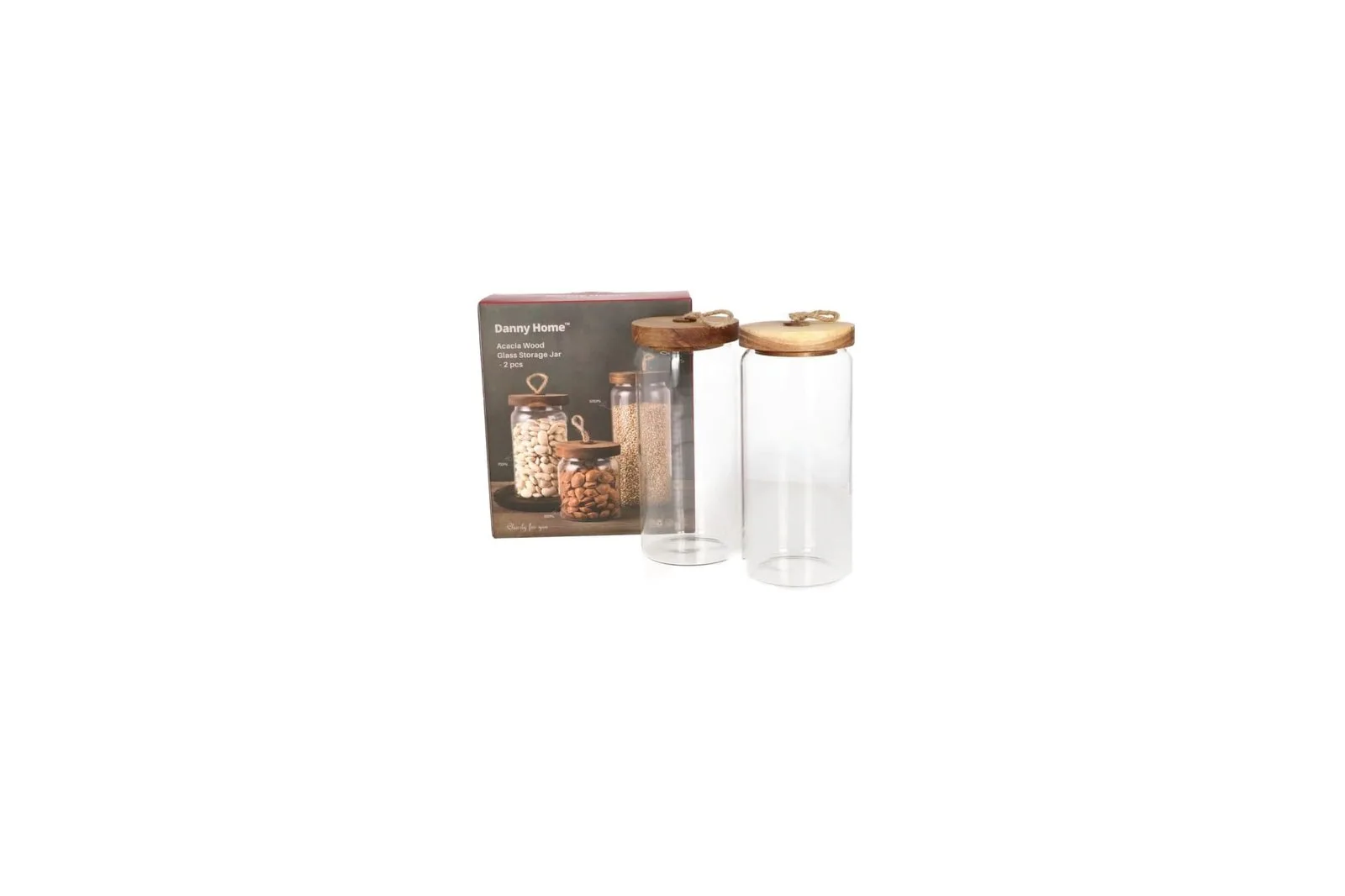 Glass Storage Jars with Acacia Wood Lids 2 Pcs 1050 ml