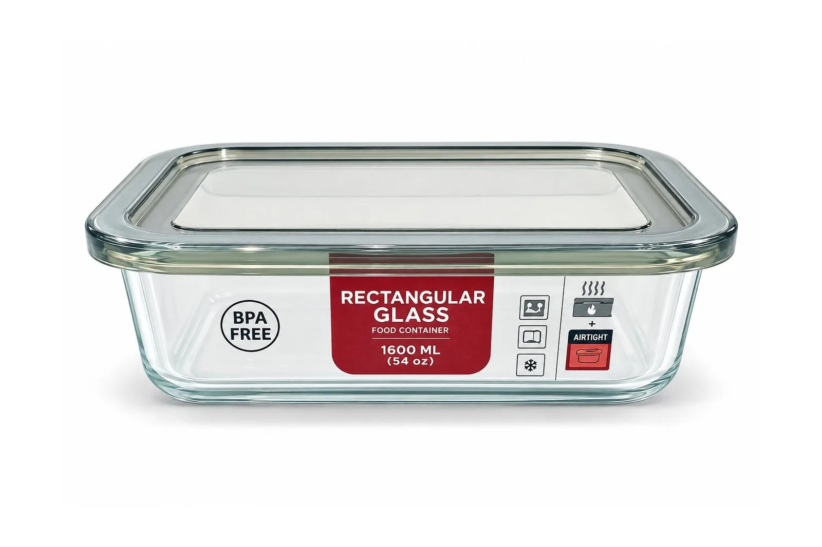 Rectangular Glass Food Container 1480 ml – Grey Lid