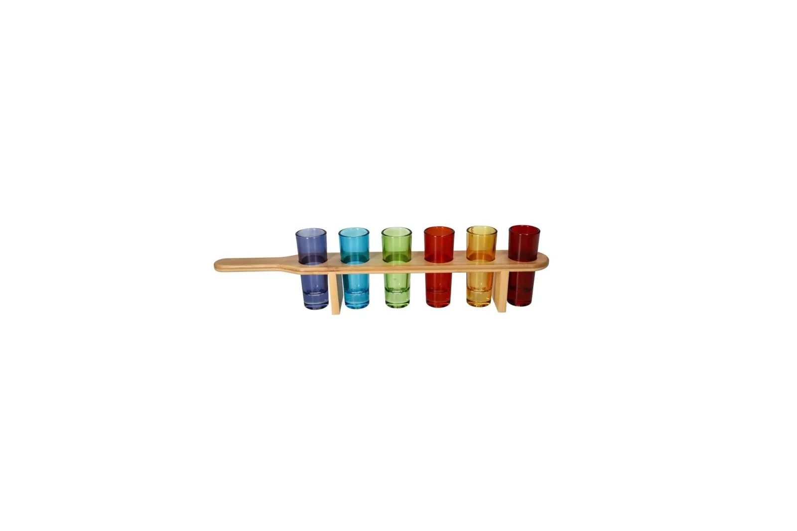 Glass Shot Cups Set with Wooden Serving Paddle 7 Pcs 60 ml