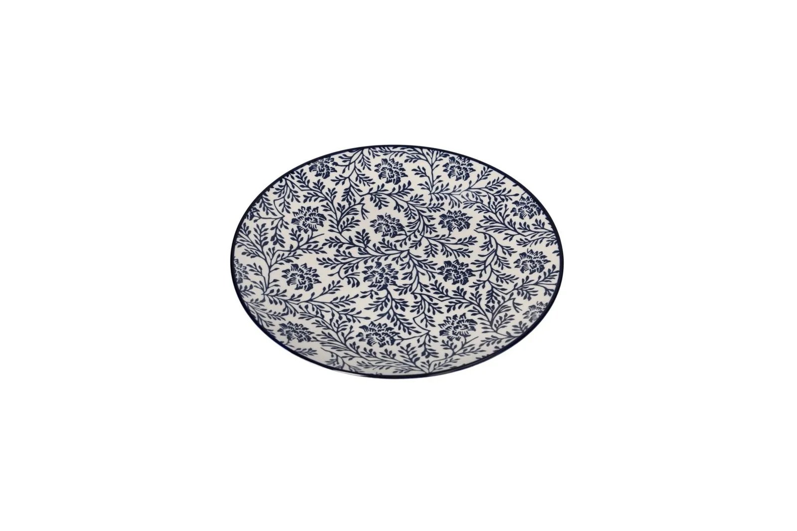 Porcelain Floral Dinner Plate Navy Rim