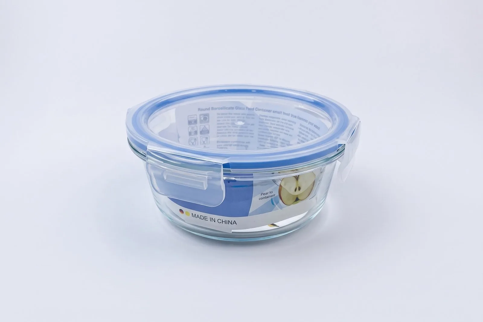 Round Glass Food Container 370 ml – Clear Locking Lid