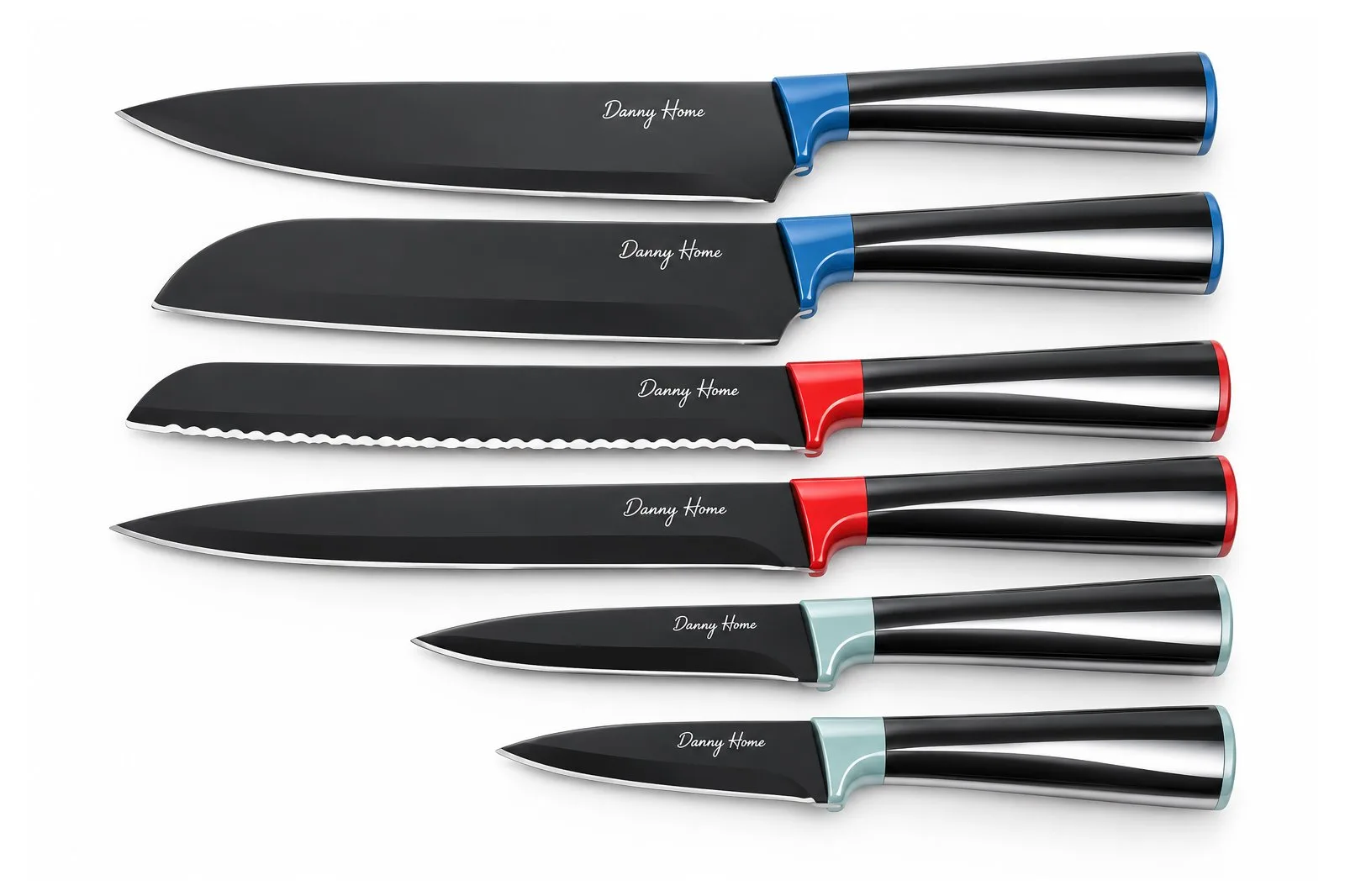 Black Stainless Steel Kitchen Knife Set 6 Pieces
