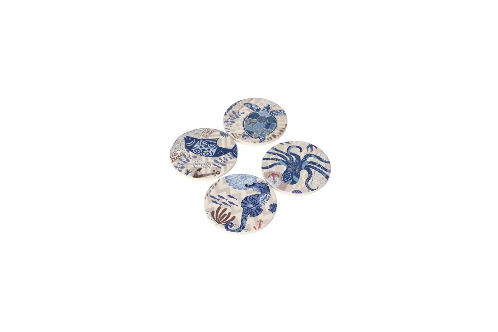 Porcelain Printed Coasters Set with Holder 4 Pcs