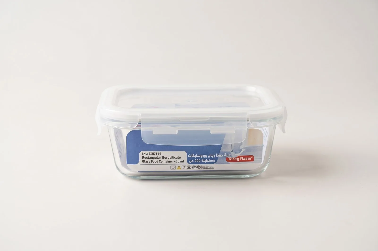 Rectangular Glass Food Container 400 ml – Clear Locking Lid