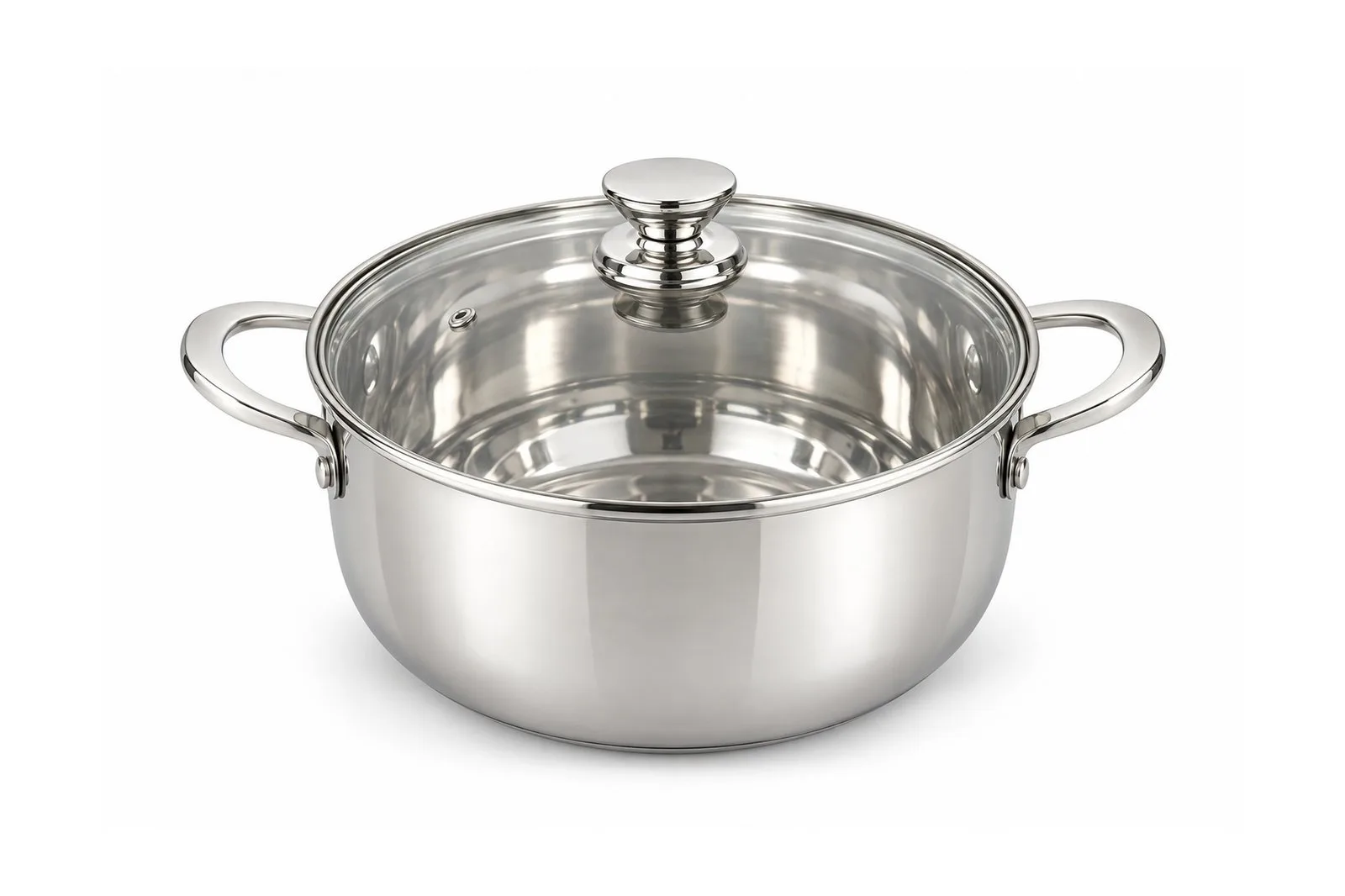 Stainless Steel Belly-Shaped Casserole with Glass Lid 24 cm – 5.8 L