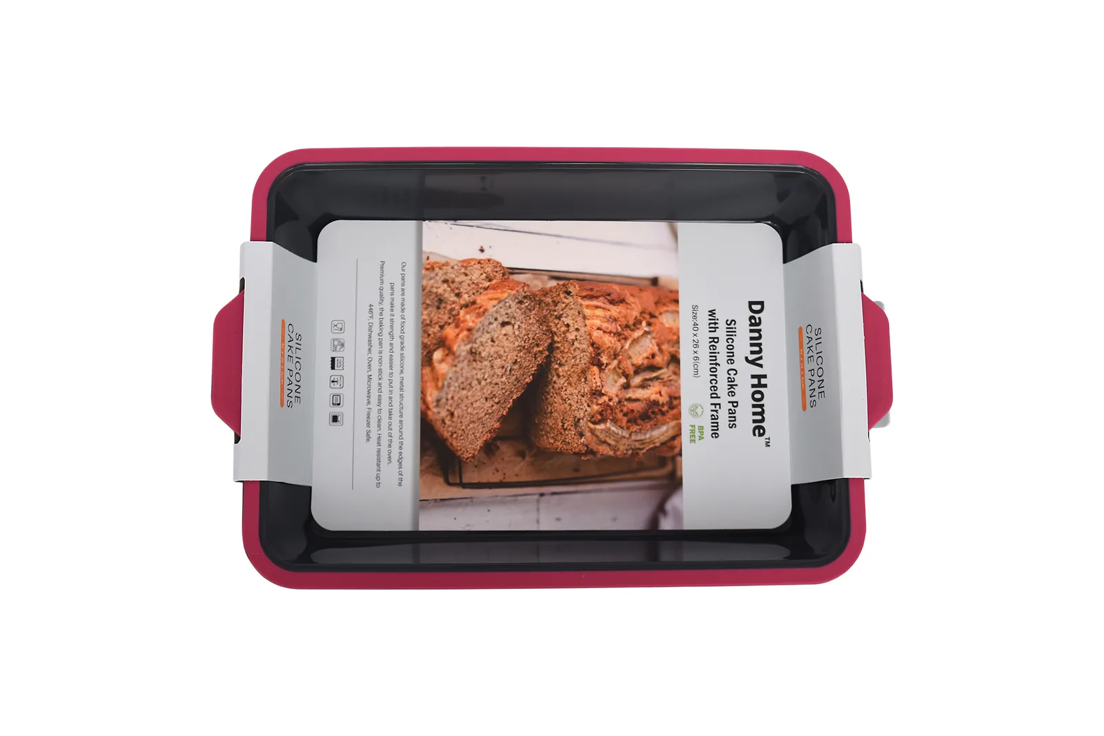 Silicone Rectangular Cake Pan with Reinforced Frame 40 cm – Grey and Pink