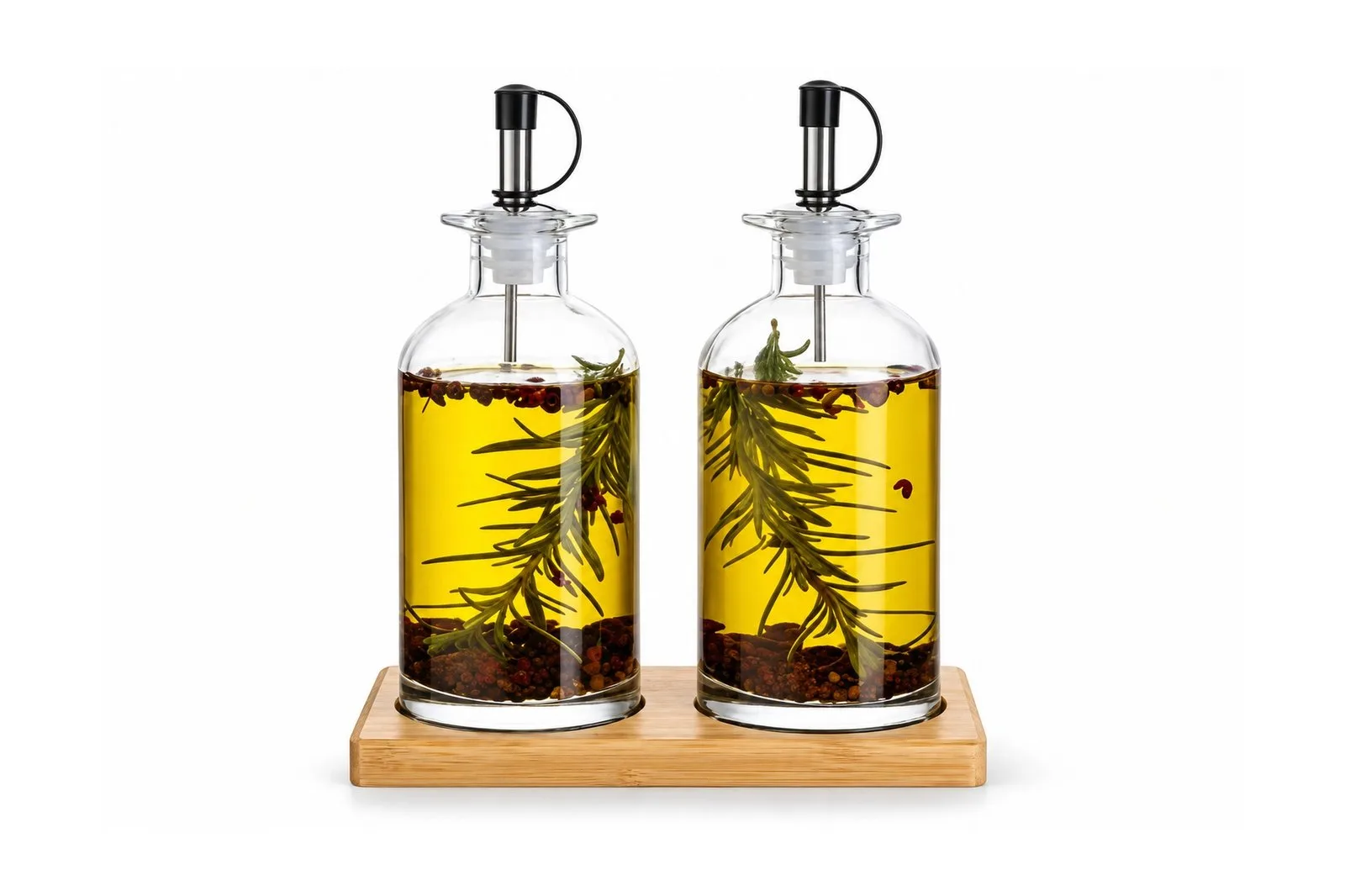 Glass Oil & Vinegar Bottles Set with Bamboo Base 300 ml