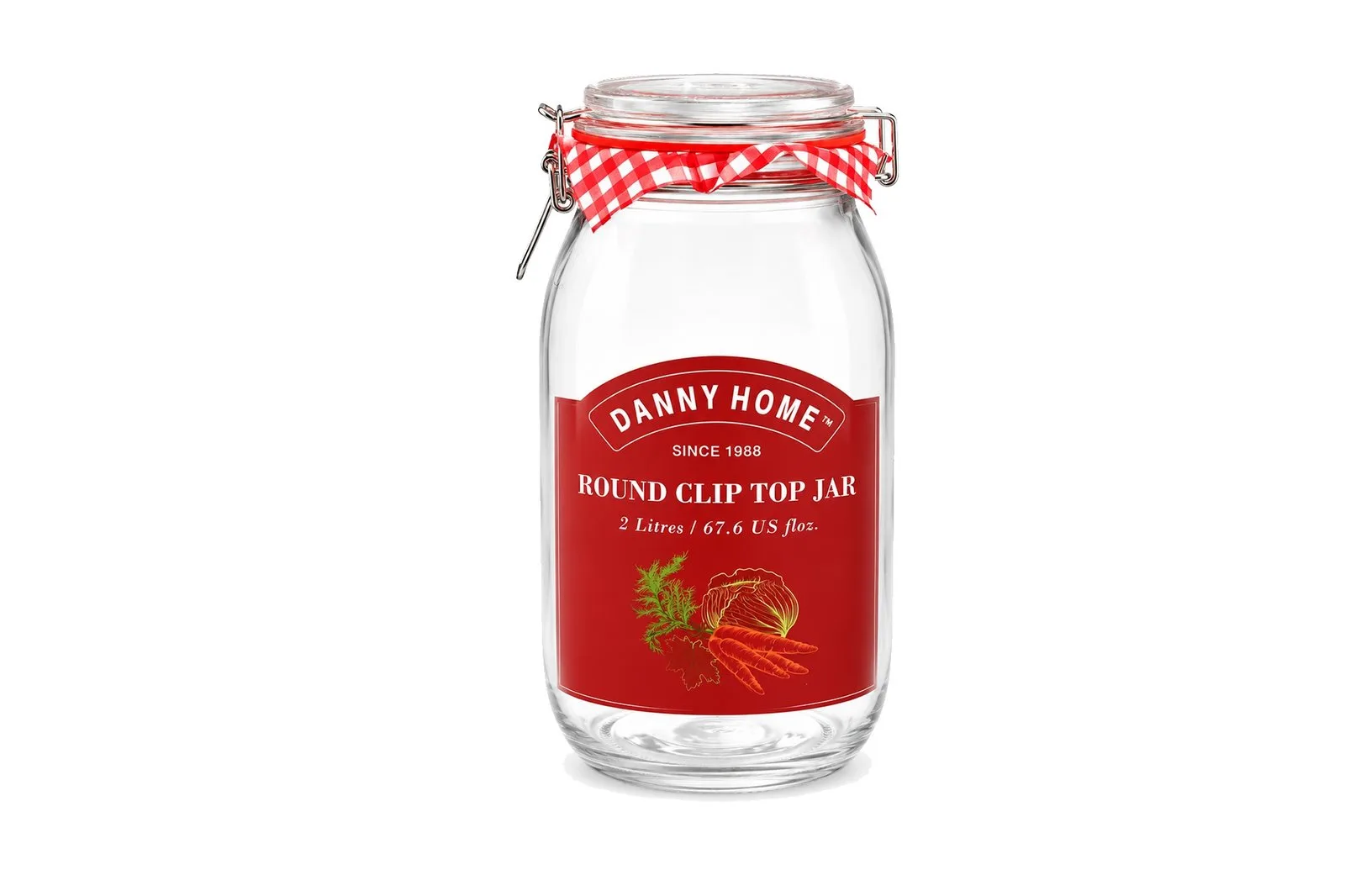 2 L Round Glass Clip-Top Storage Jar with Airtight Lid