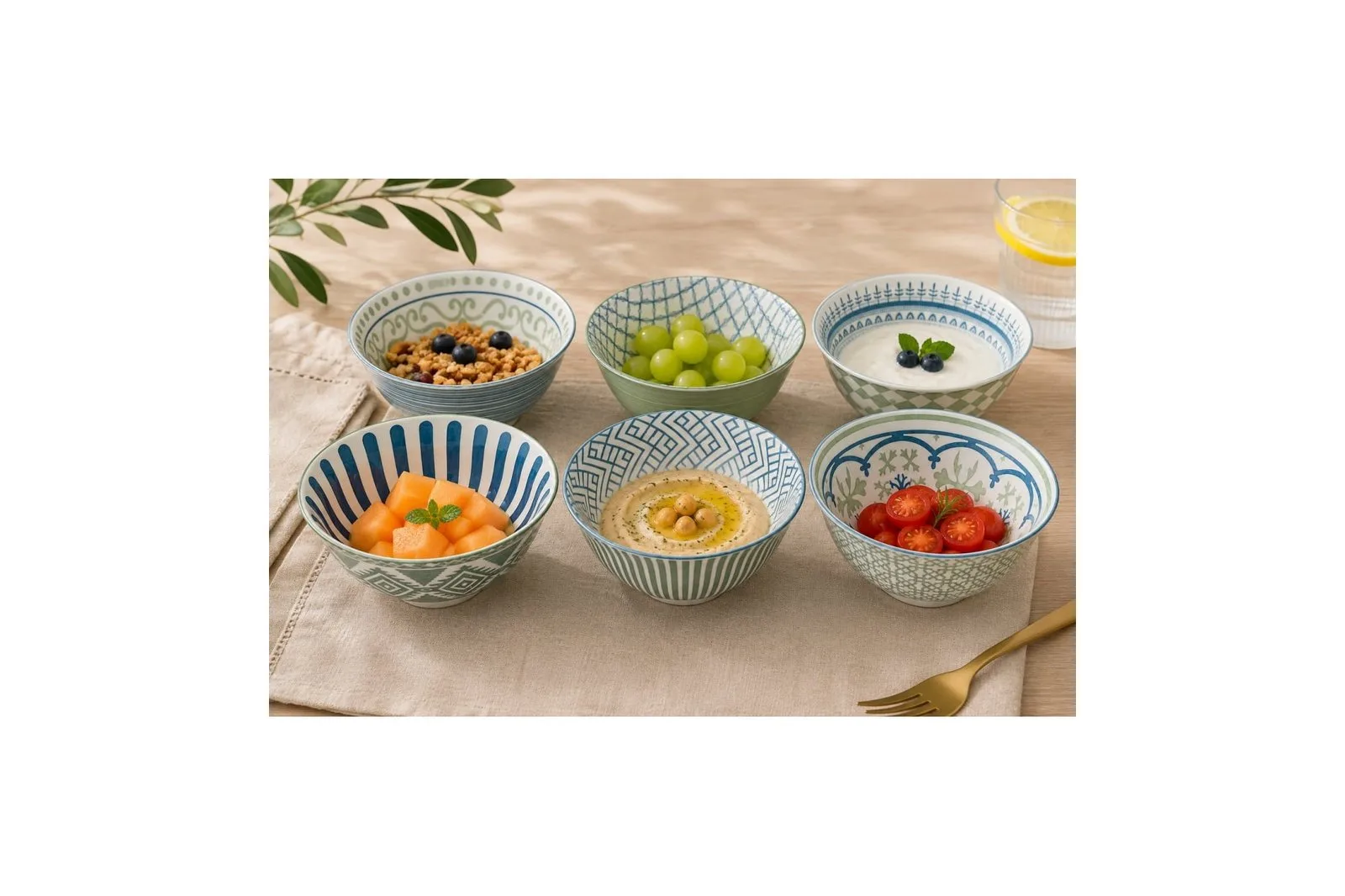 Porcelain Bohemian Dessert Bowls Set 6 Pcs