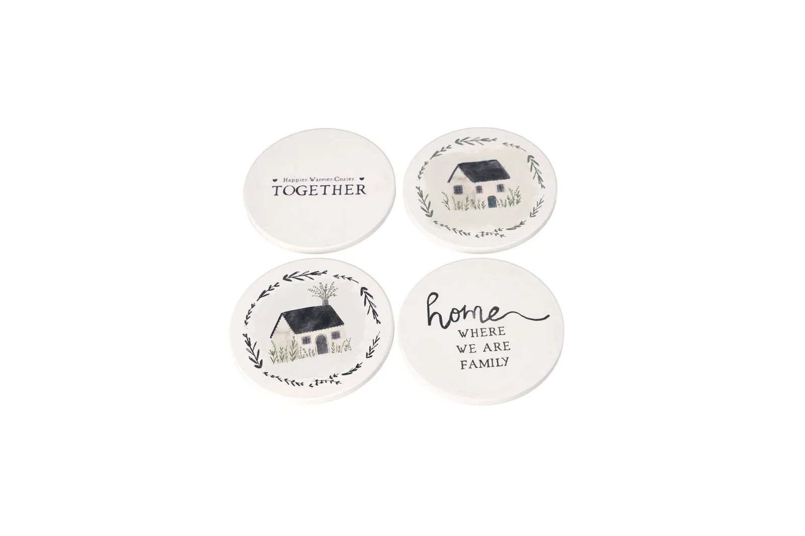 Porcelain Absorbent Coasters Set with Metal Rack 4 Pcs