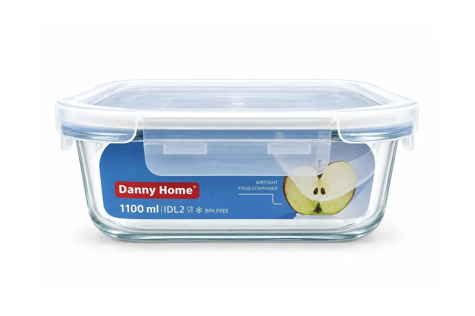 Square Glass Food Container 1100 ml – Clear Locking Lid