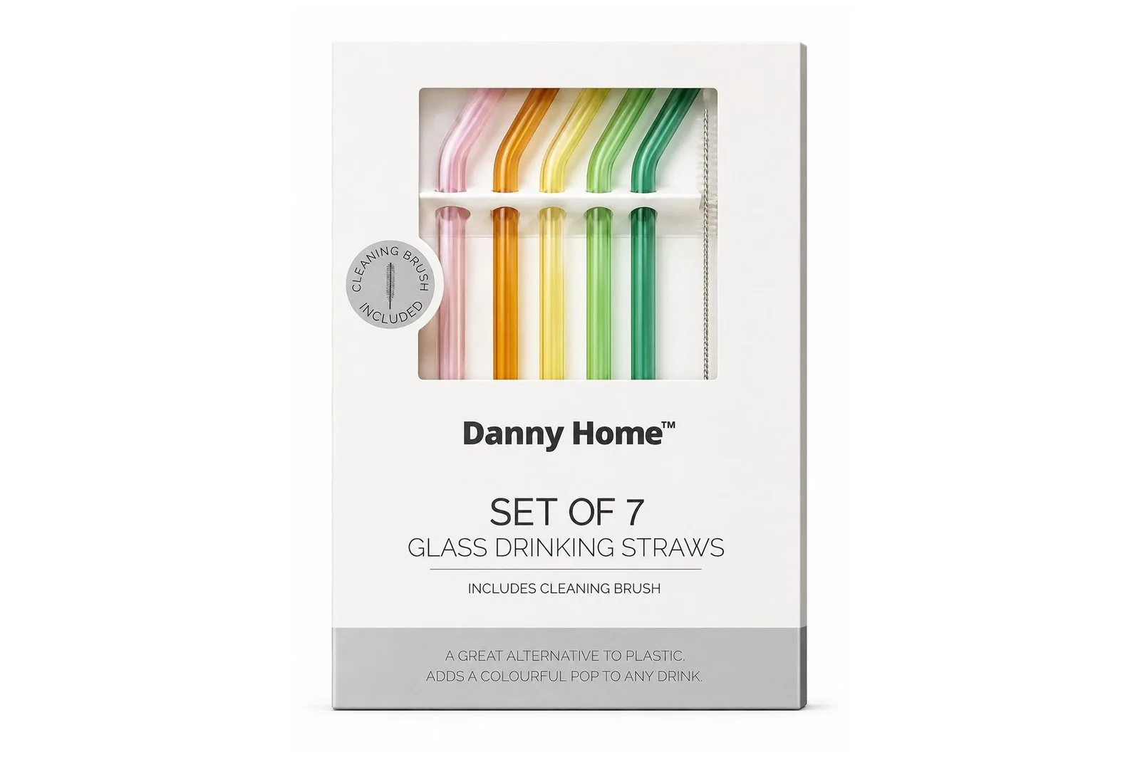 Glass Drinking Straws Set 7 Pieces with Cleaning Brush – 20 cm – Bent
