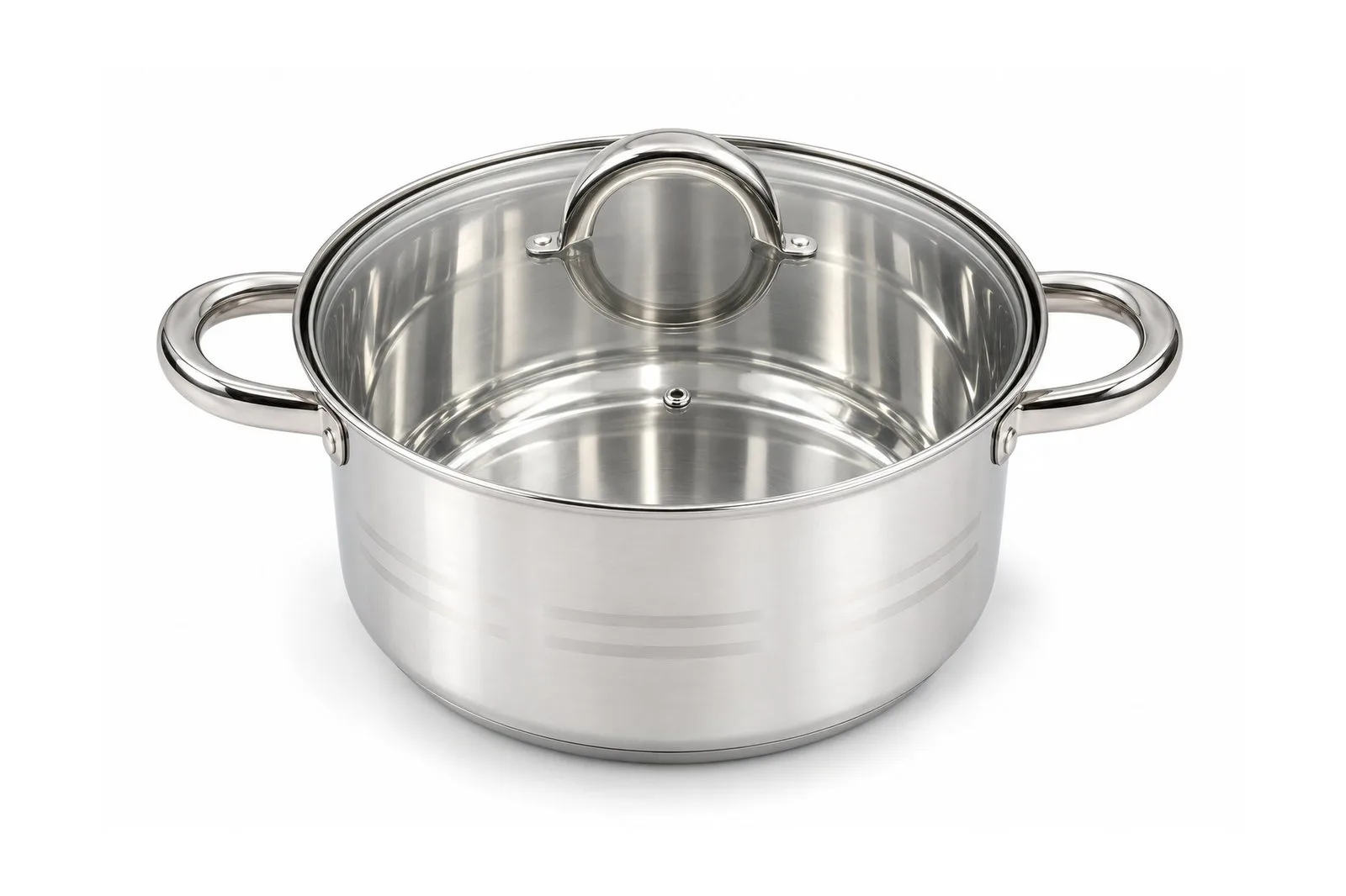 Stainless Steel Grooved Casserole with Glass Lid 20 cm – 3.4 L