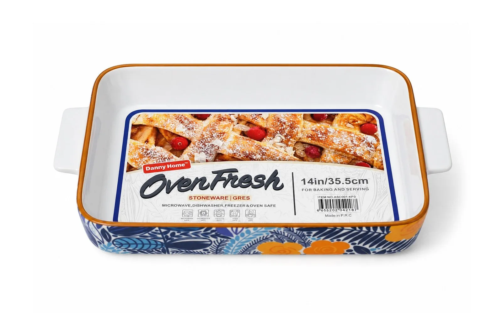 Porcelain Rectangular Baking Dish 14″ – 35.5 cm – Blue & Yellow Floral